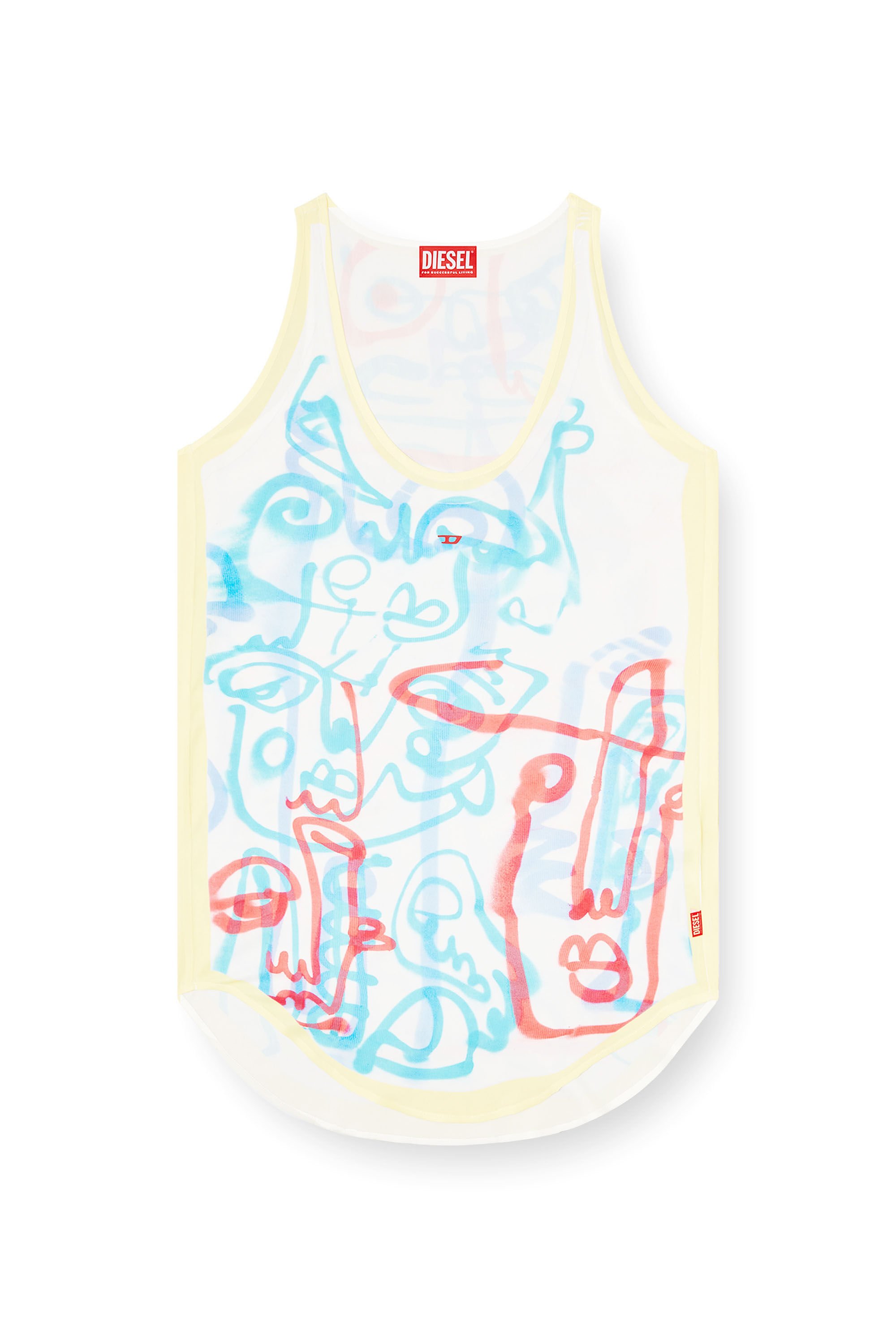 Diesel - D-LINZ-GRAFFITI-AFR, Woman's Satin tank top with graffiti print in White/Yellow - 2
