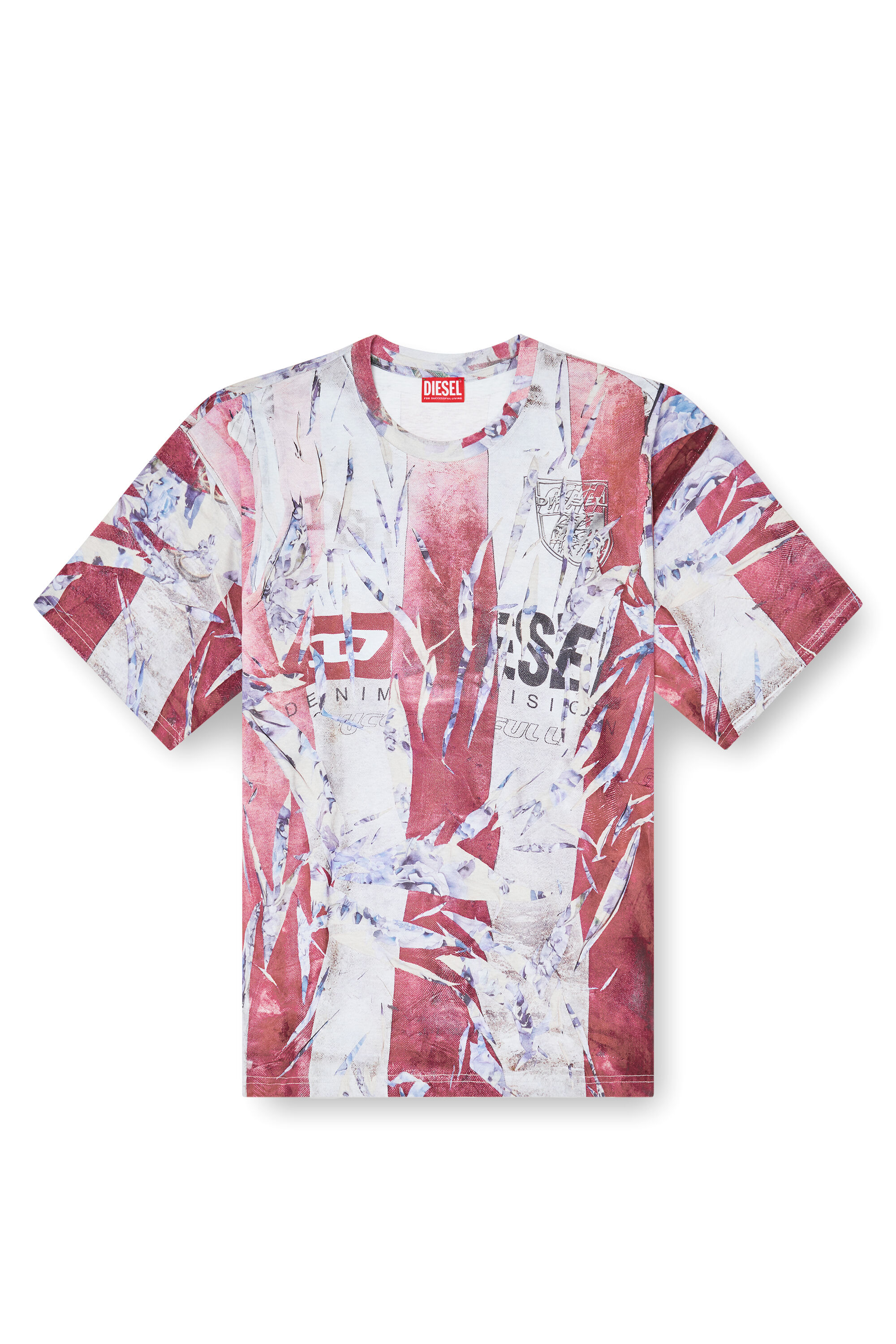 Diesel - T-BOXT-R13, Man's T-shirt with trompe l'oeil cracked print in Red/White - 2