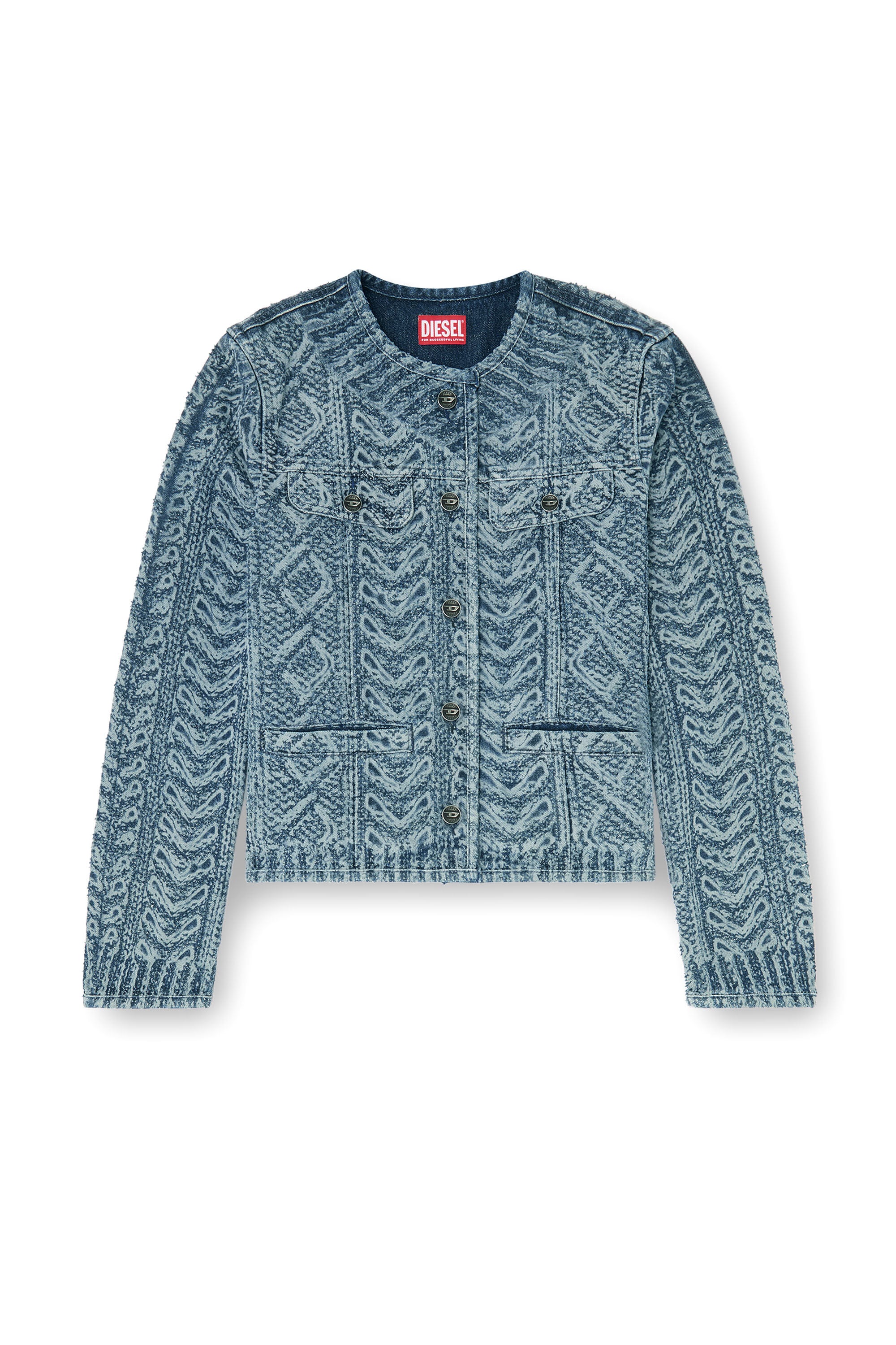 Diesel - DE-GRAFY-S2, Woman's Collarless jacket in cable-knit-effect denim in Dark Blue - 2