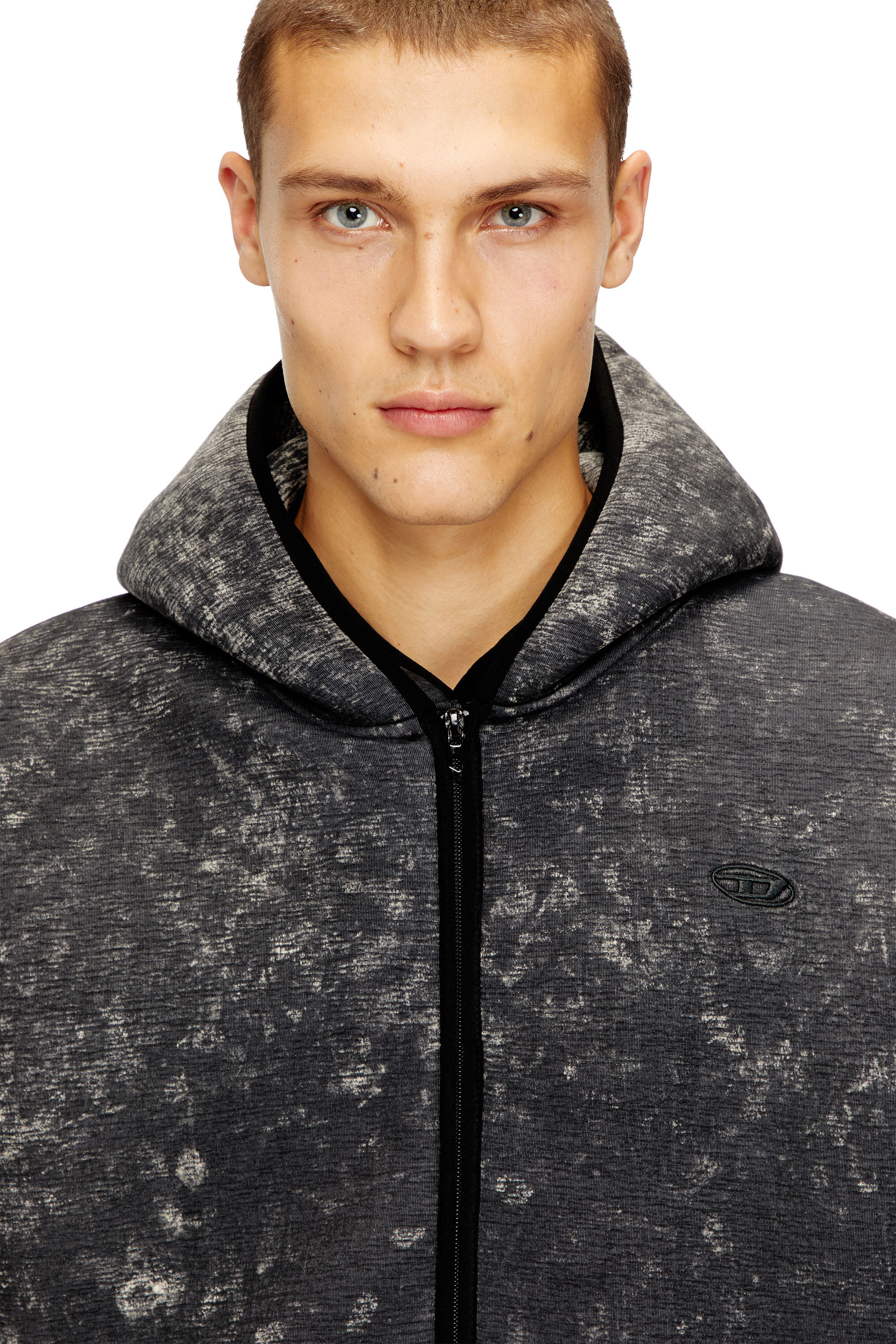 Diesel - S-BOXT-CHAN-SL, Man's Sleeveless scuba hoodie with marble wash in Black/Grey - 5
