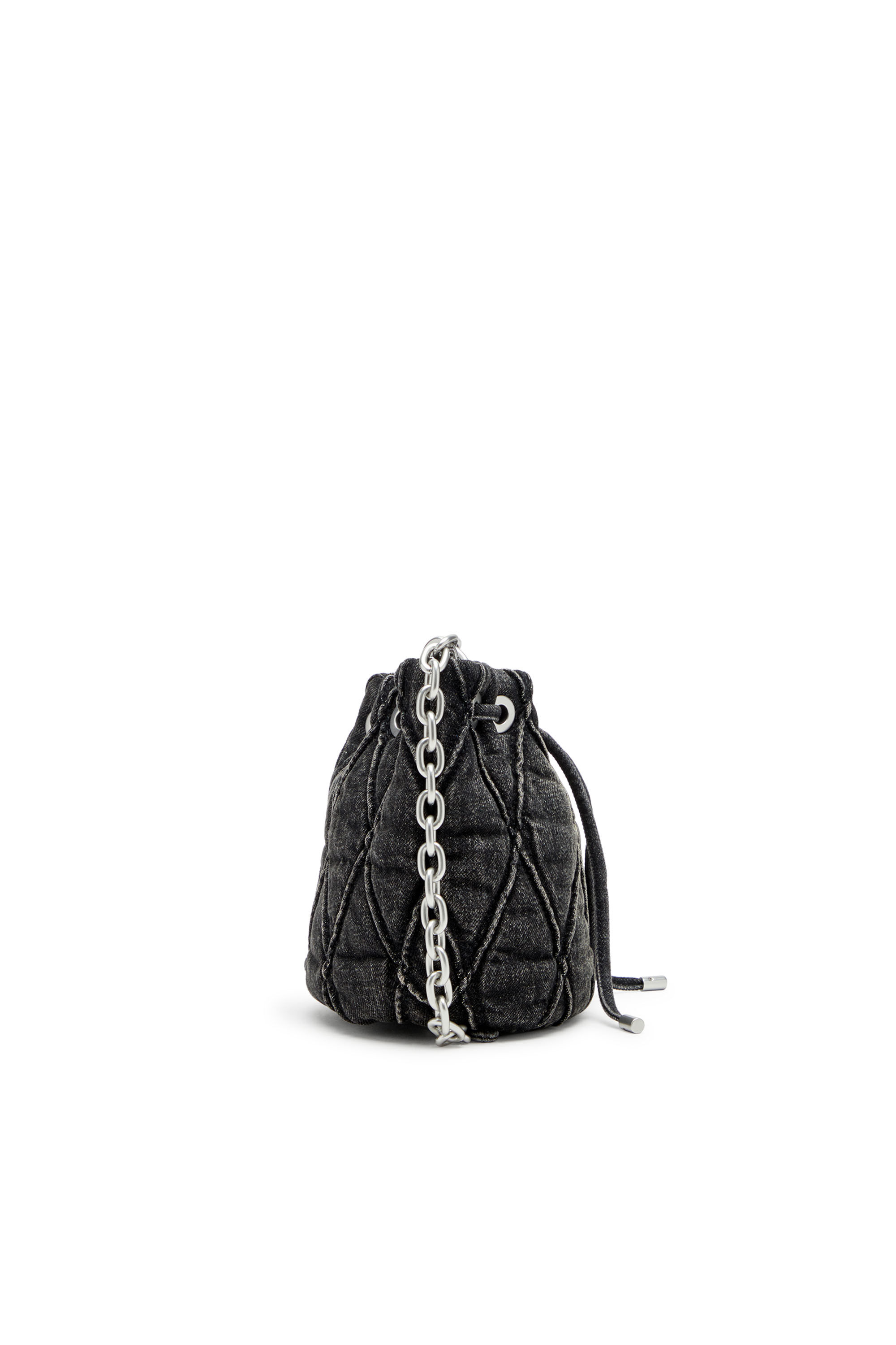 Diesel - CHARM-D BUCKET S, Woman's Mini bucket bag in treated quilted denim in Black - 4