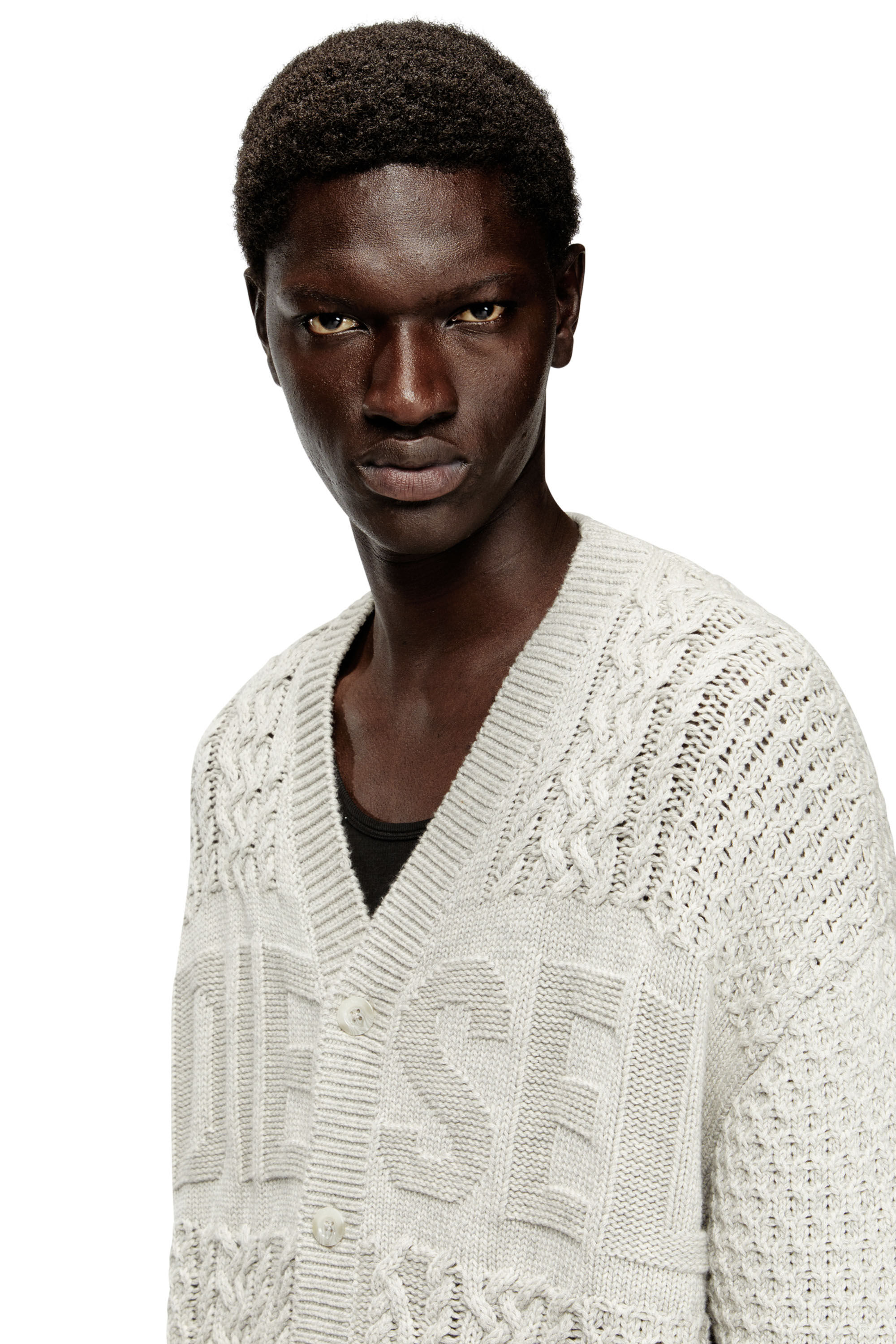 Men's Cable-knit cardigan with Diesel logo | Grey | Diesel KH