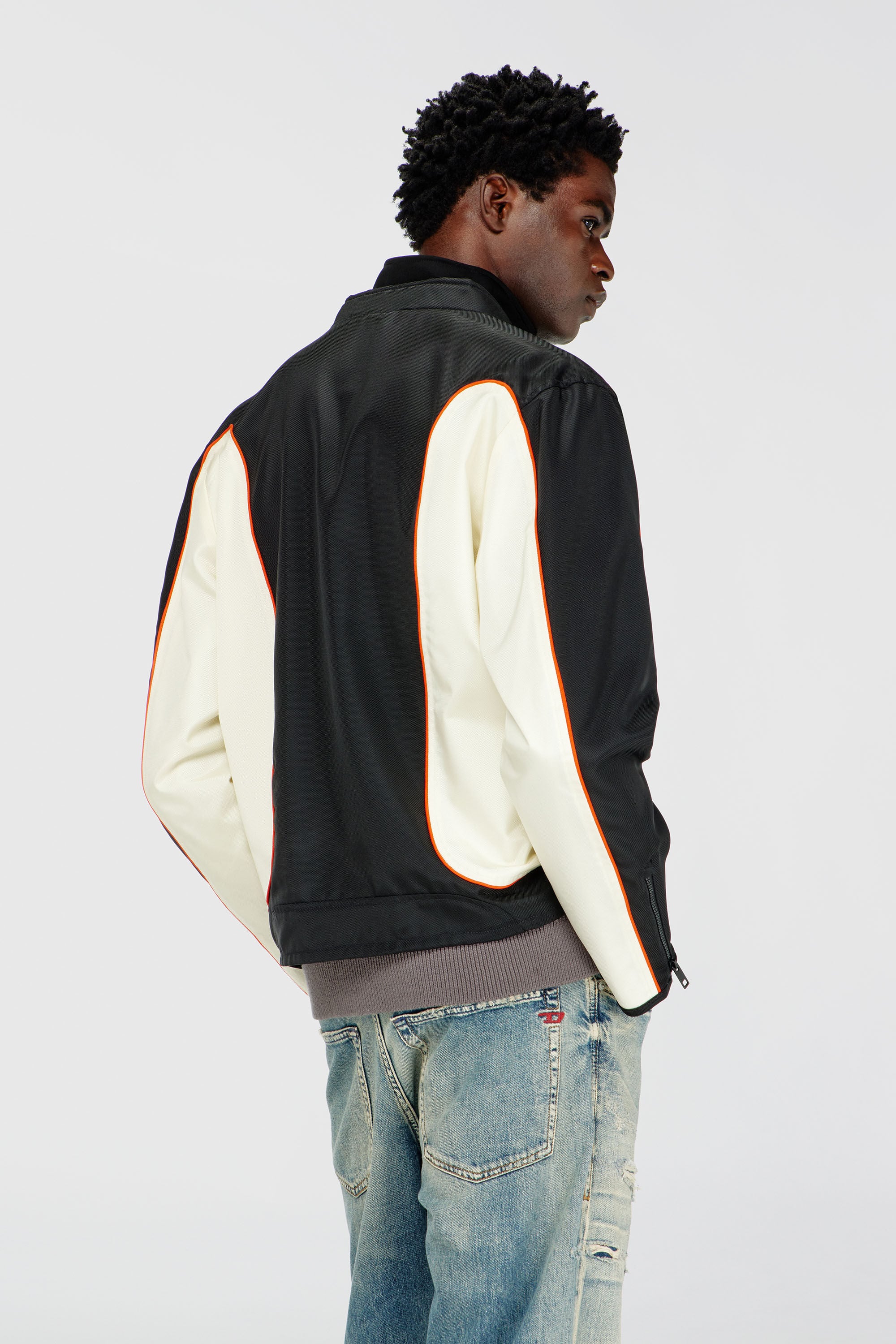 Diesel - J-BLINK-WRD, Man's Nylon jacket with color block and piping details in Black/White - 4