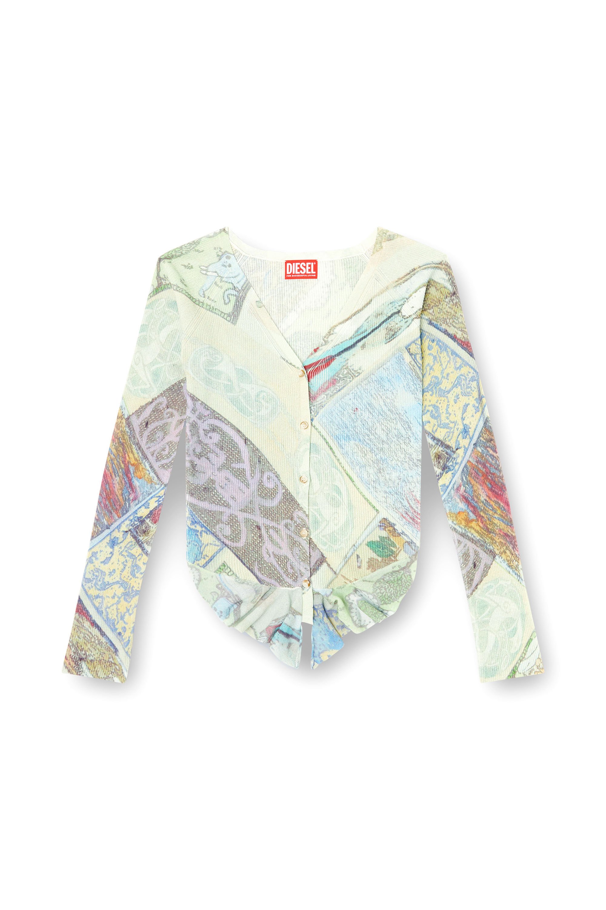 Diesel - M-FIORINA, Woman's Cropped cardigan with medieval print in Blue/Green - 2