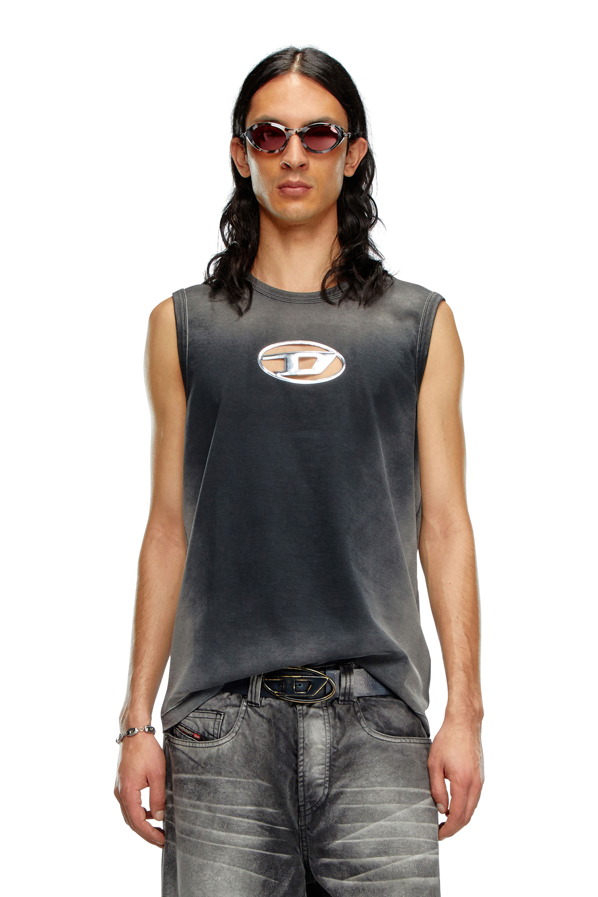 Diesel - T-BRICO, Man Faded tank top with puffy Oval D in Black - Image 3