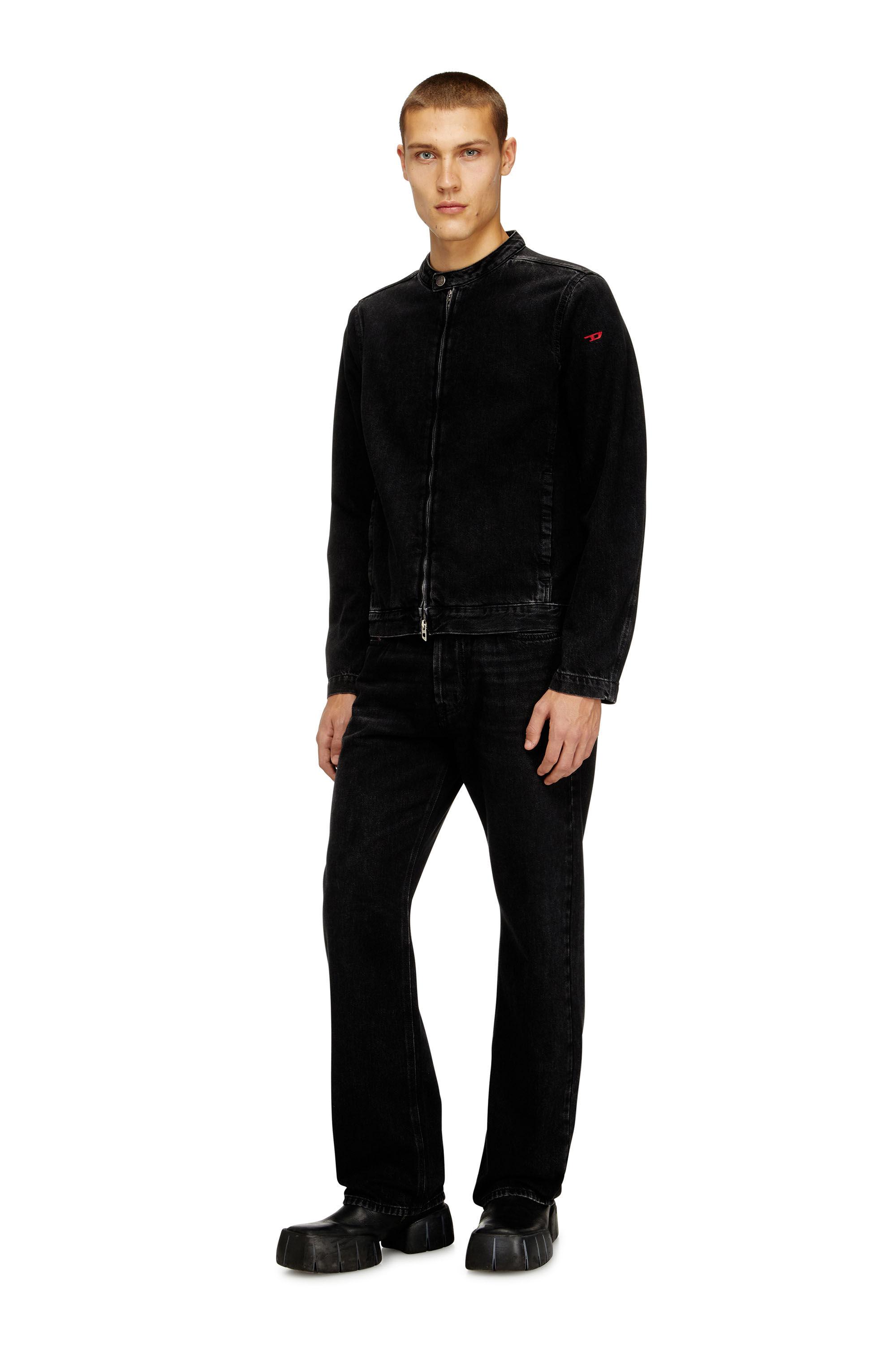 Men's Moto jacket in clean-wash denim | Black | Diesel KH