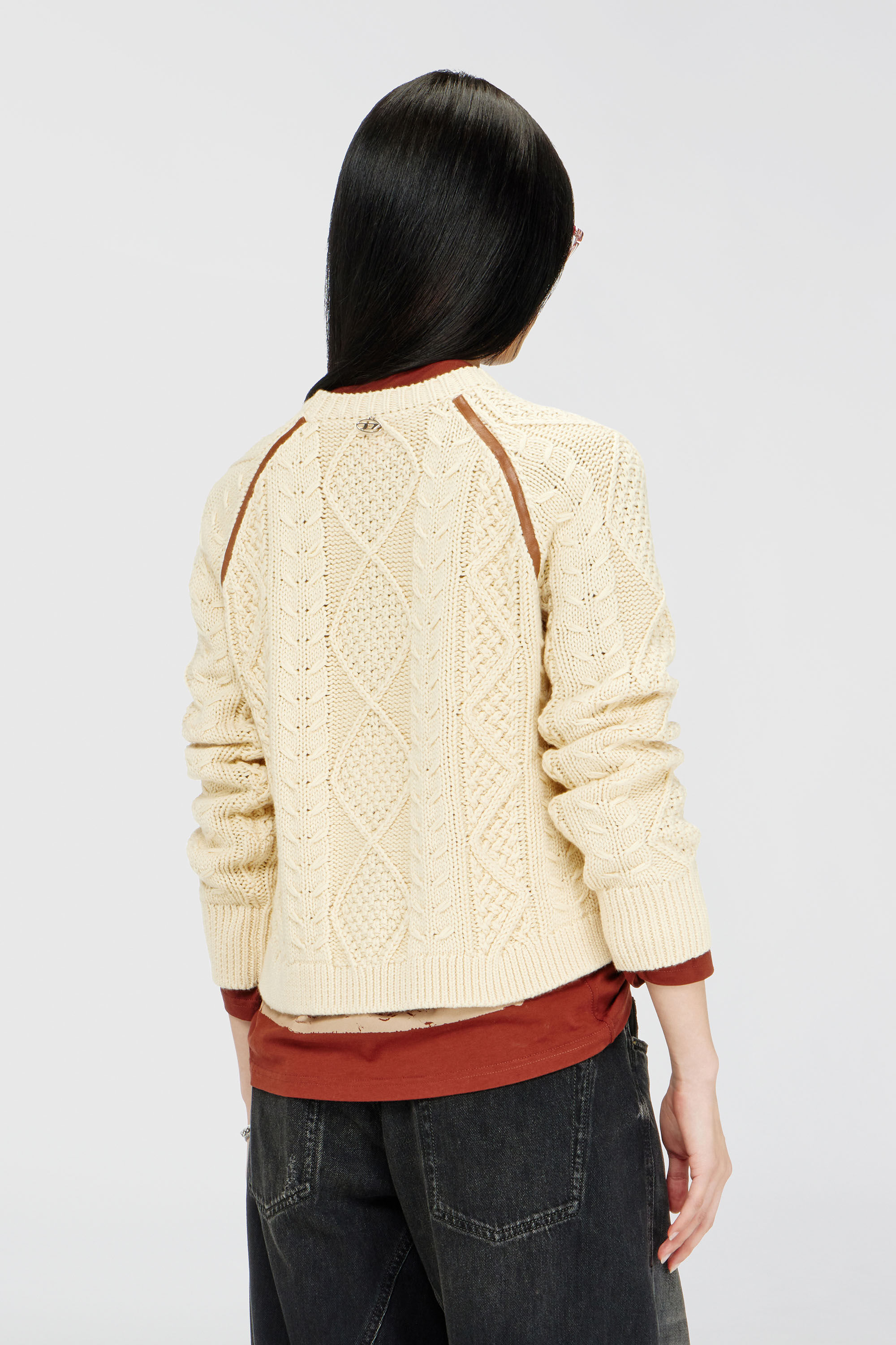 Diesel - M-INTANA, Woman's Cable-knit jumper with contrast bands in Beige - 4