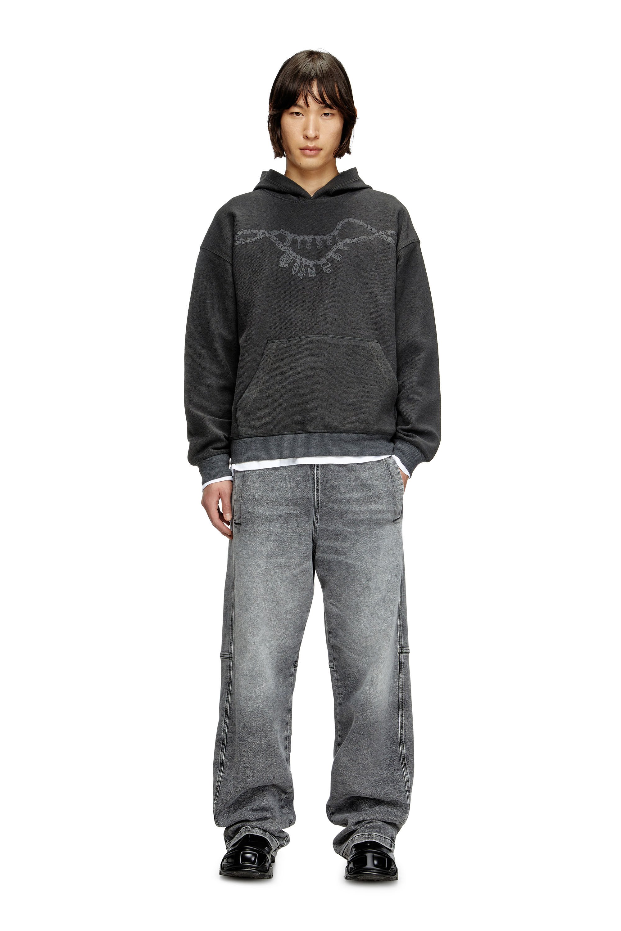 Diesel - S-BOXT-HOOD-HOSHI, Unisex's Hoodie with charm necklace print in Dark grey - 1