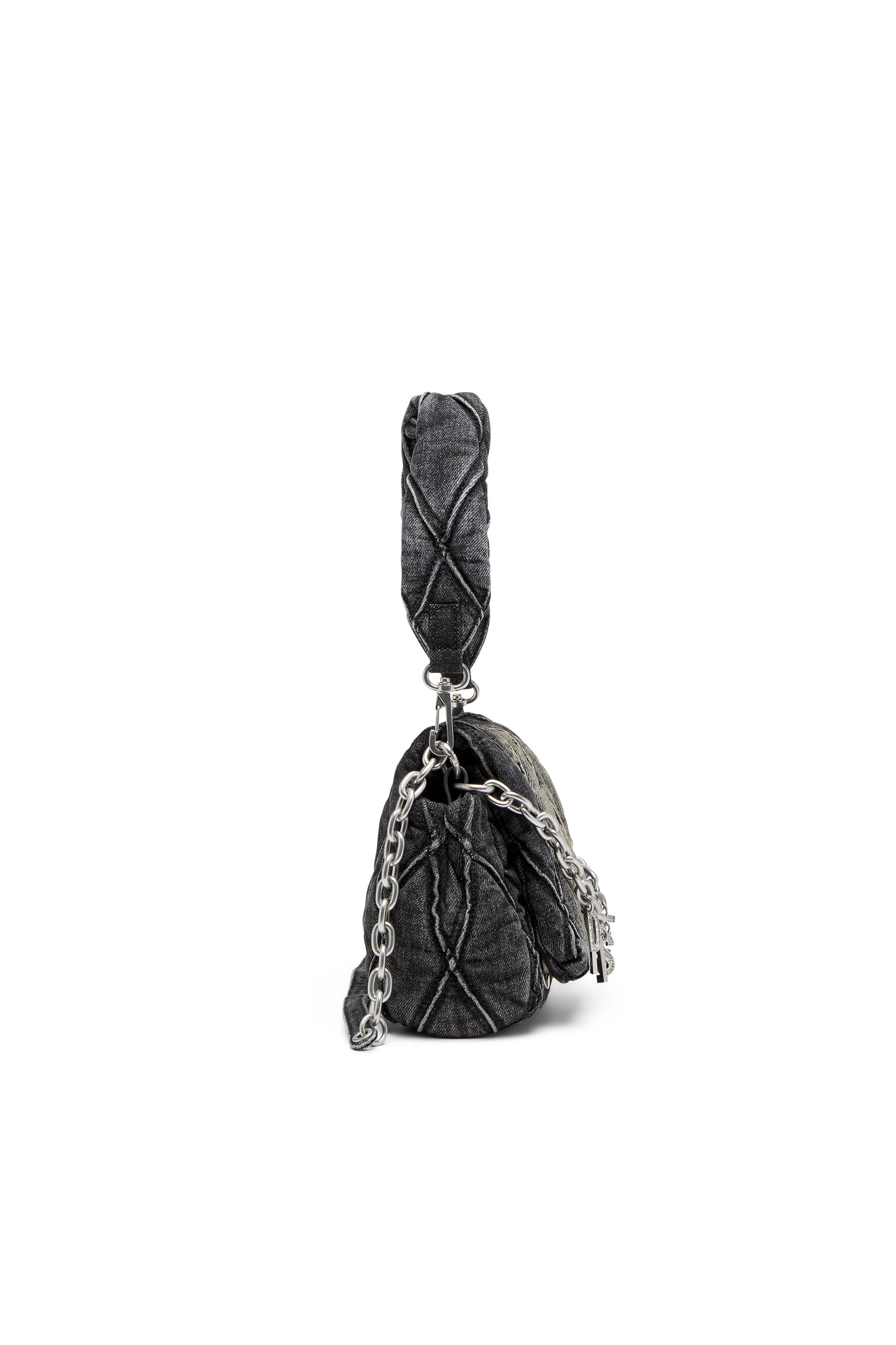 Diesel - CHARM-D SHOULDER S, Woman's Charm-D S-Small shoulder bag in quilted denim in Black - 4