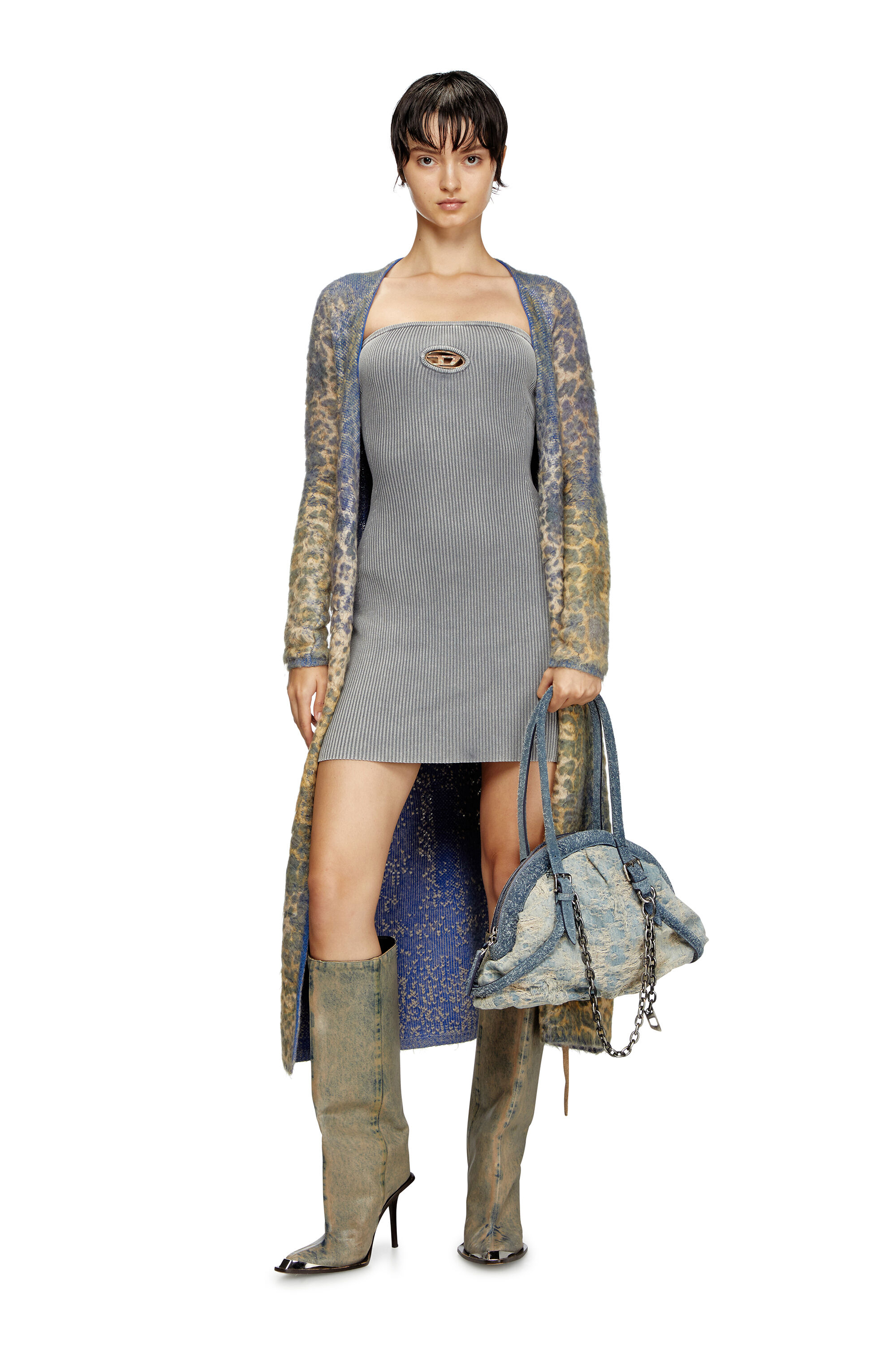 Diesel - D-TONA WB, Woman's D-Tona-Knee-high boots in coated solarised denim in Beige - 7