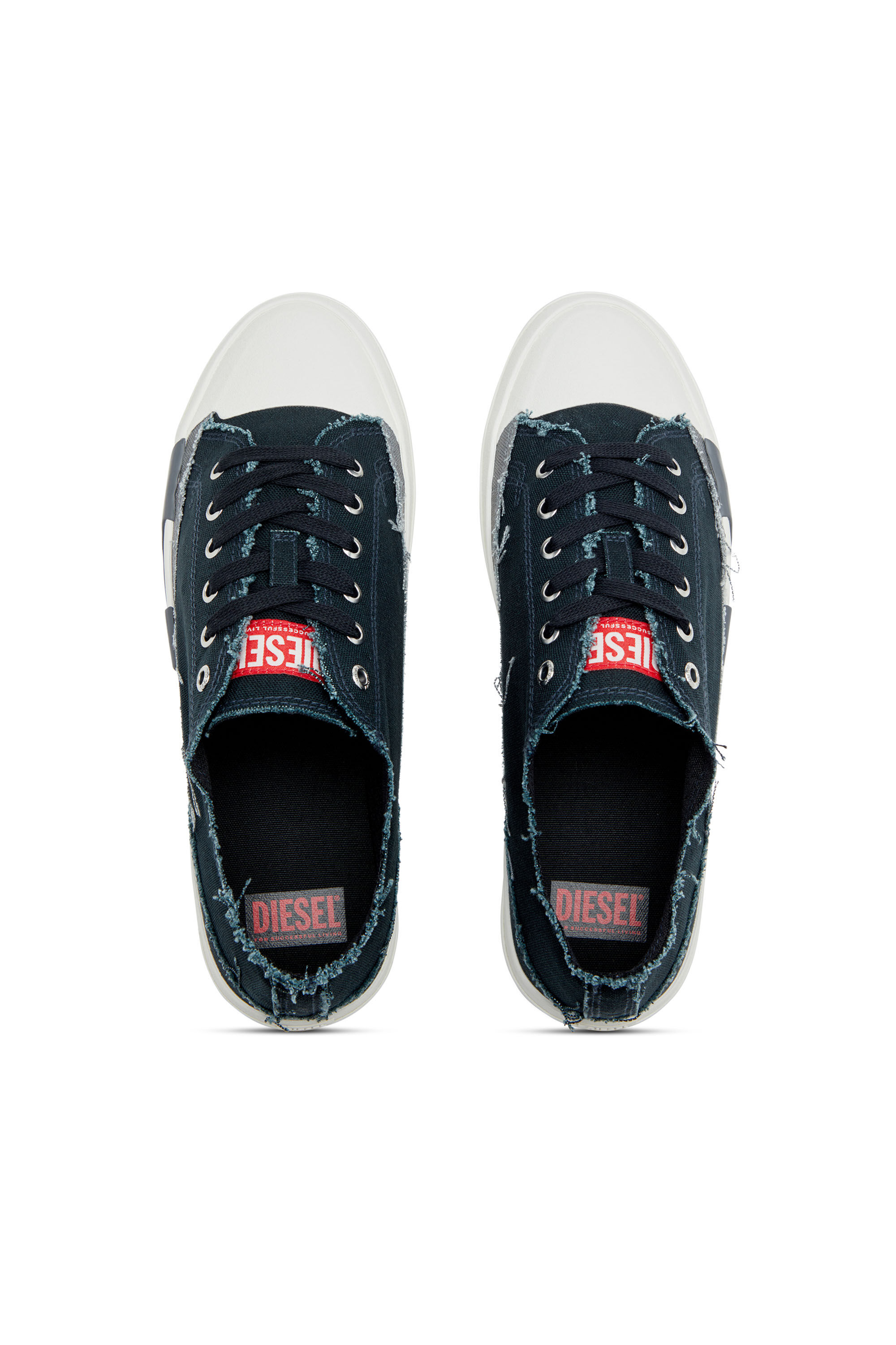 Diesel - S-D-VERSE LOW, Man's S-D-Verse-Sneakers in frayed canvas in Blue/Grey - 4