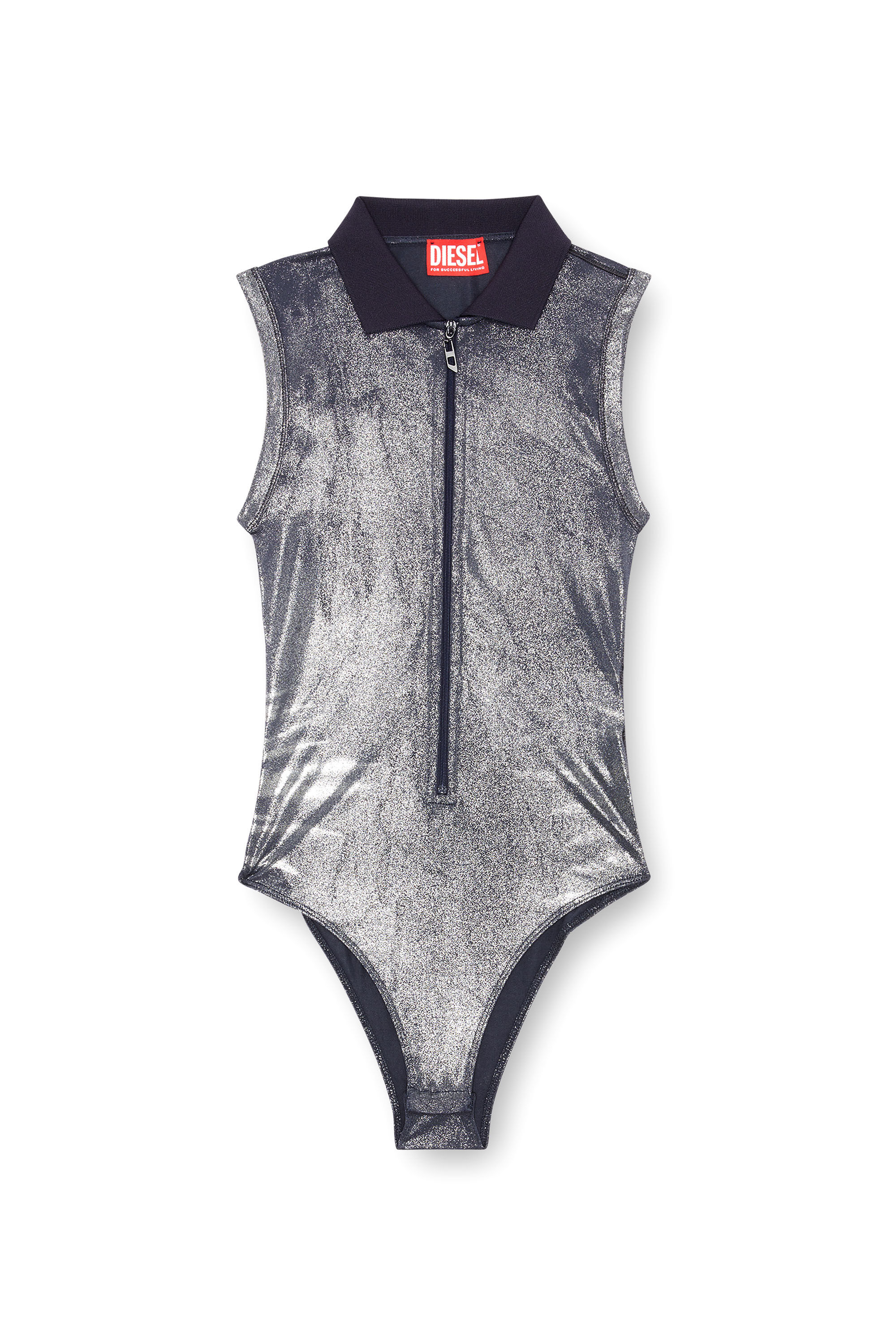 Diesel - T-BERRY, Woman Metallic bodysuit with polo collar in Blue - Image 5