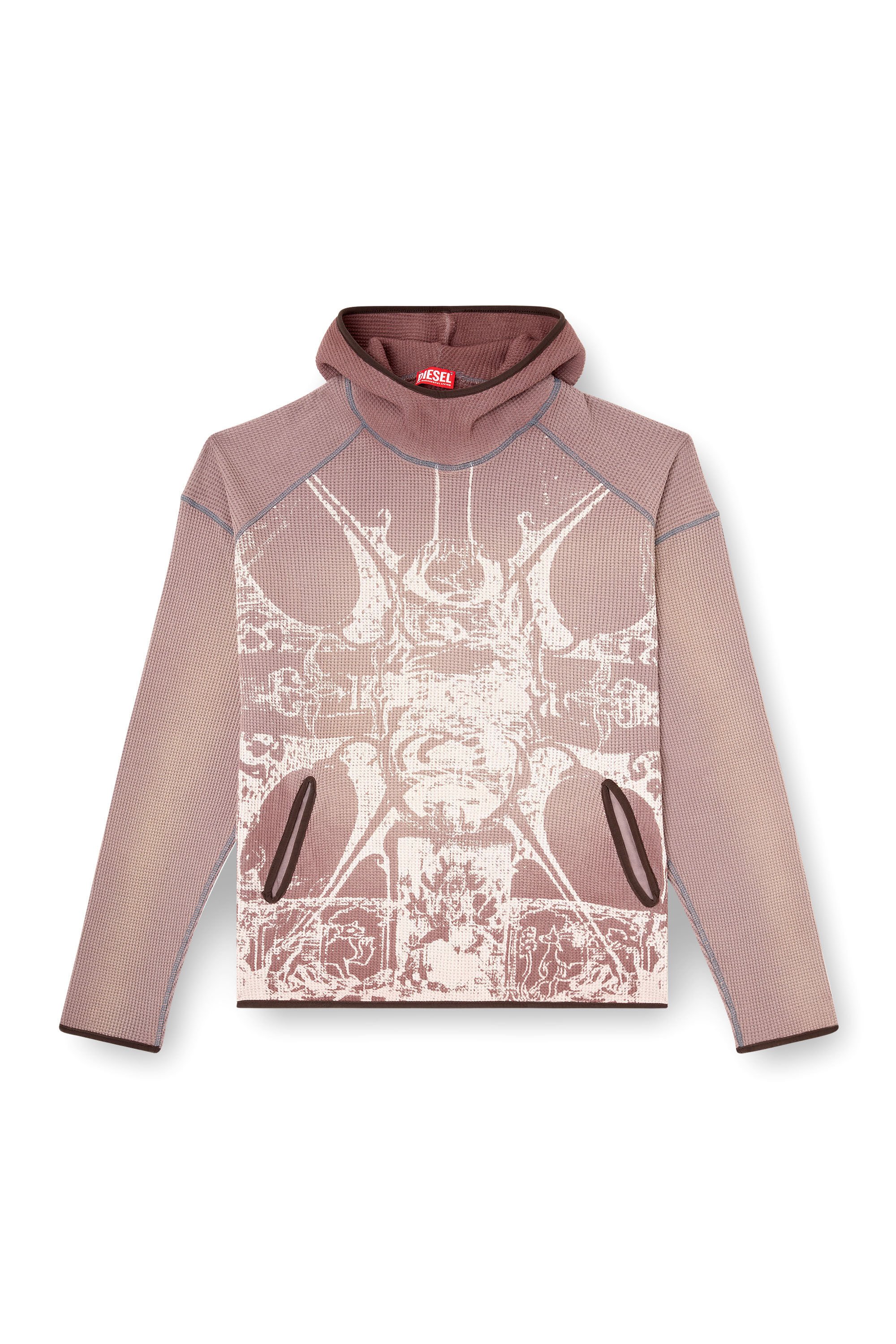 Diesel - S-WAF-HOOD-NEW, Man's Faded waffle hoodie with graphic print in null - 2