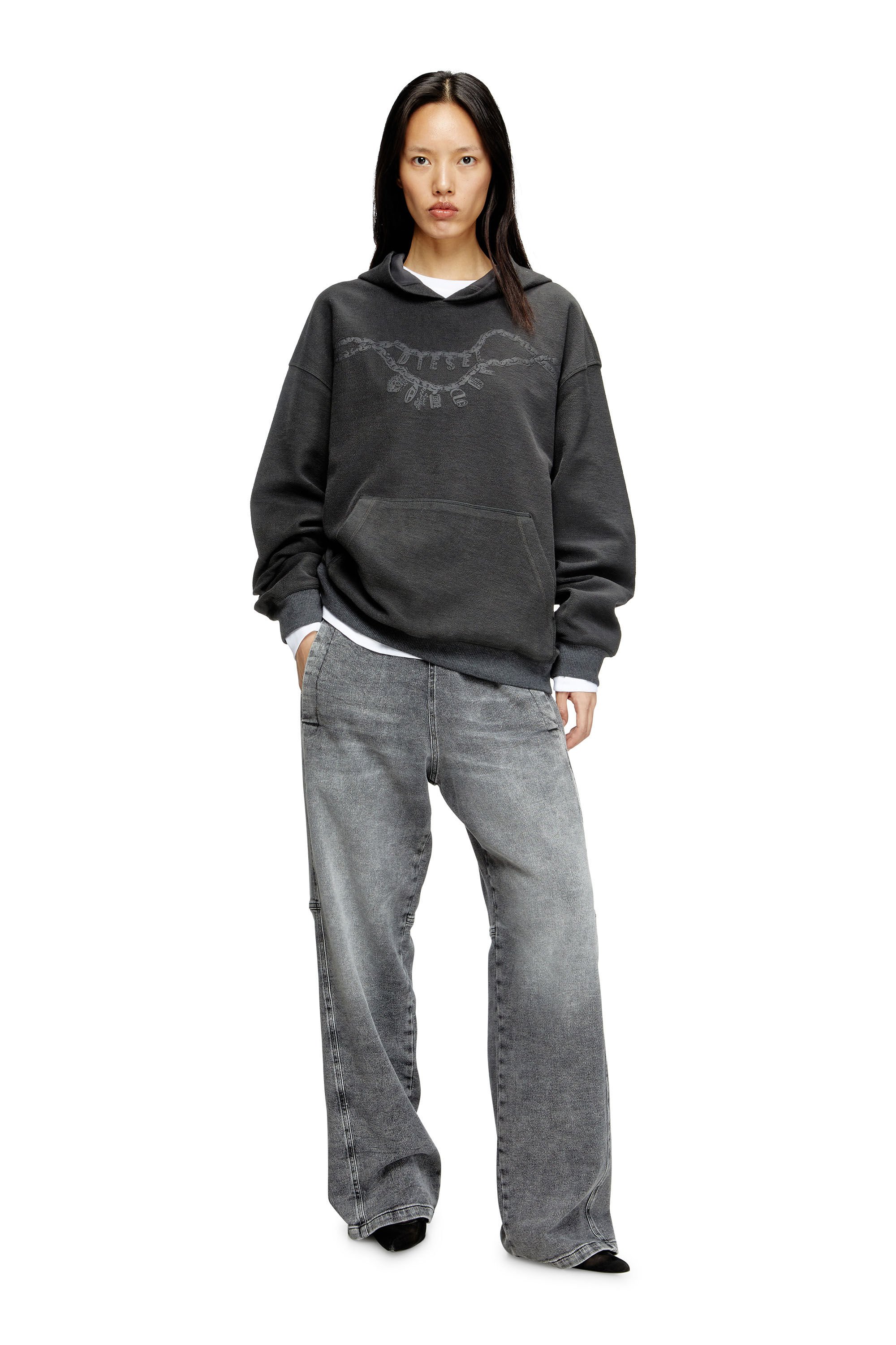 Diesel - S-BOXT-HOOD-HOSHI, Unisex's Hoodie with charm necklace print in Dark grey - 6
