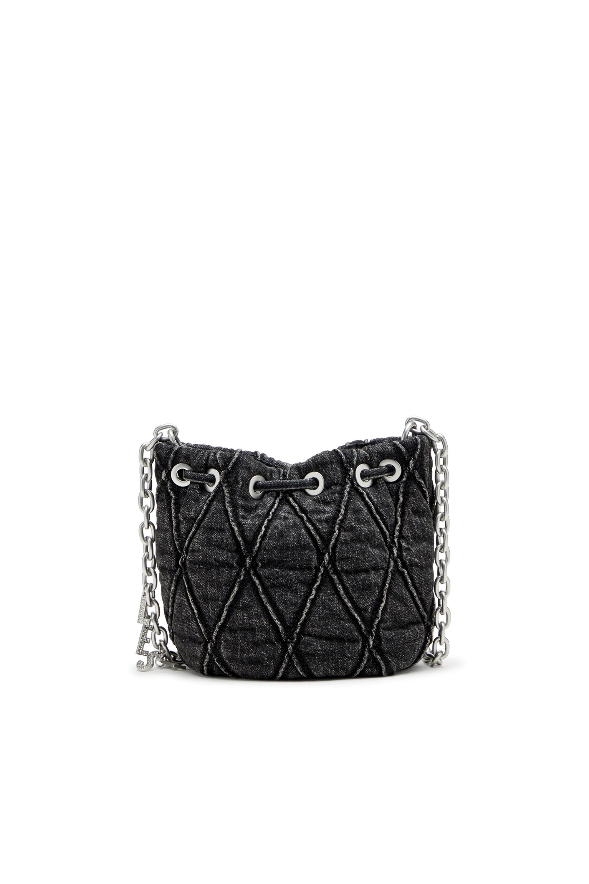 Diesel - CHARM-D BUCKET S, Woman's Mini bucket bag in treated quilted denim in Black - 3