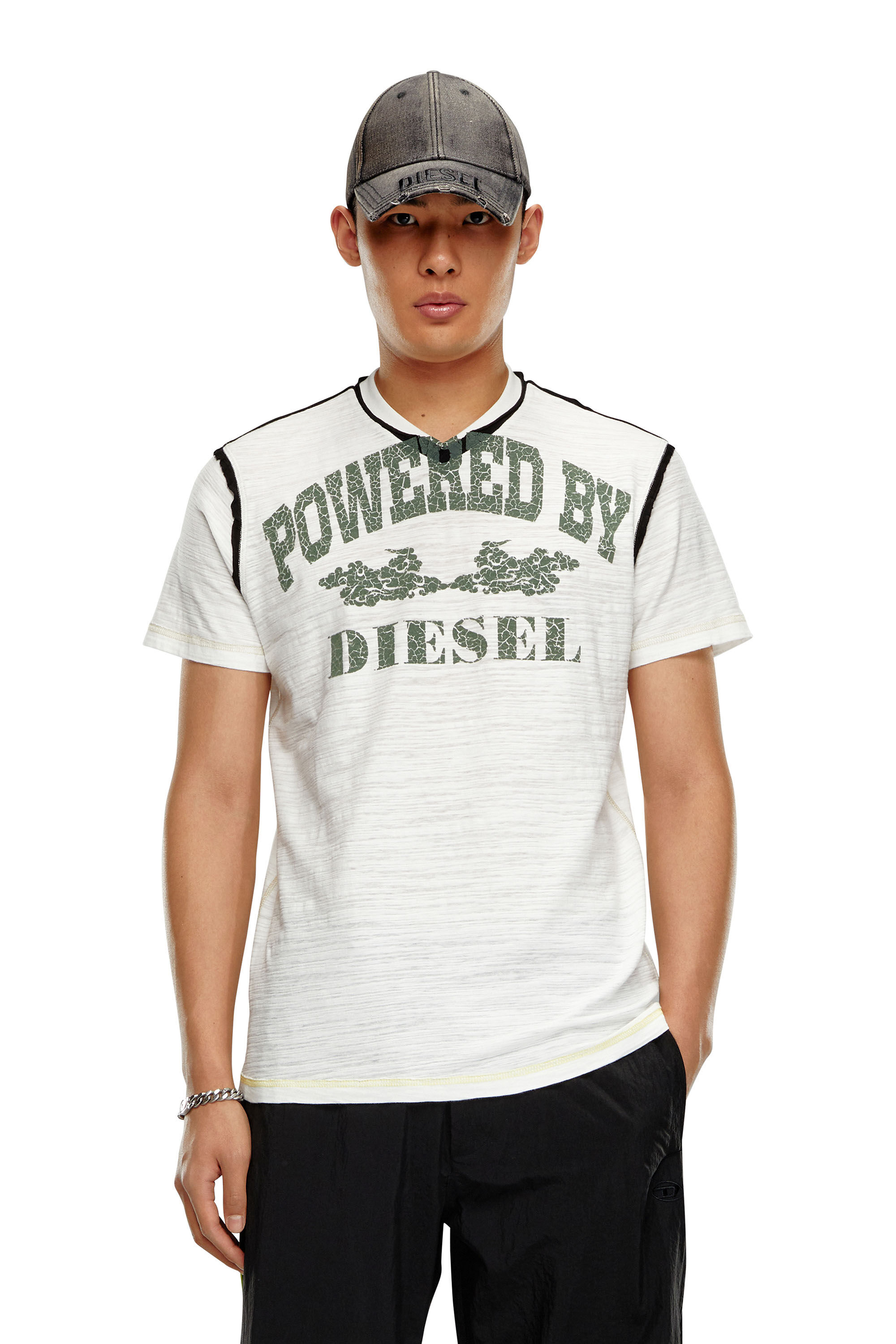 Diesel - T-DIEGOR-V-RAW, Man V-neck T-shirt in inside-out slub jersey in White - Image 1