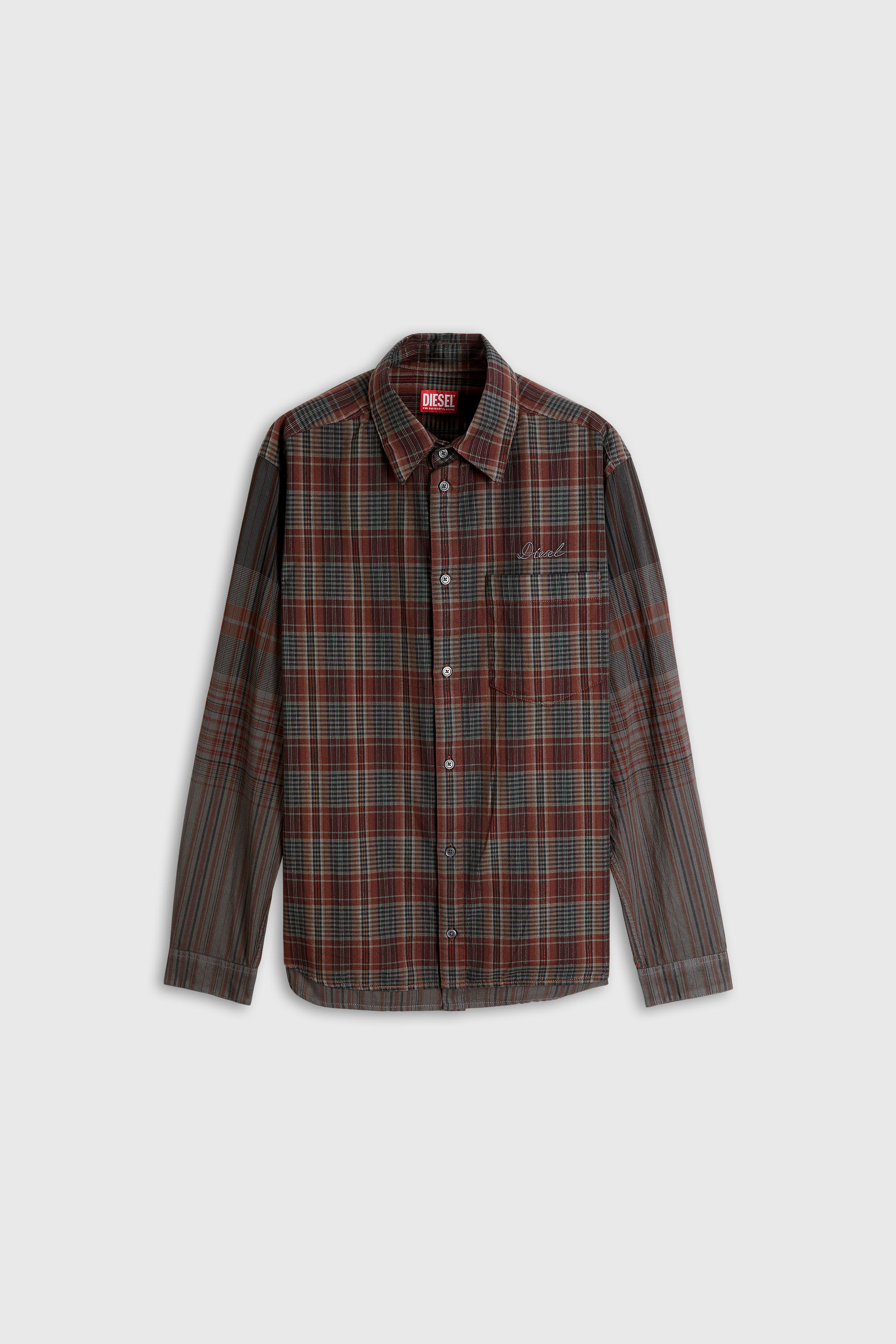 Diesel - S-TEN, Man's Shirt in metallic check flannel in Grey/Red - 2