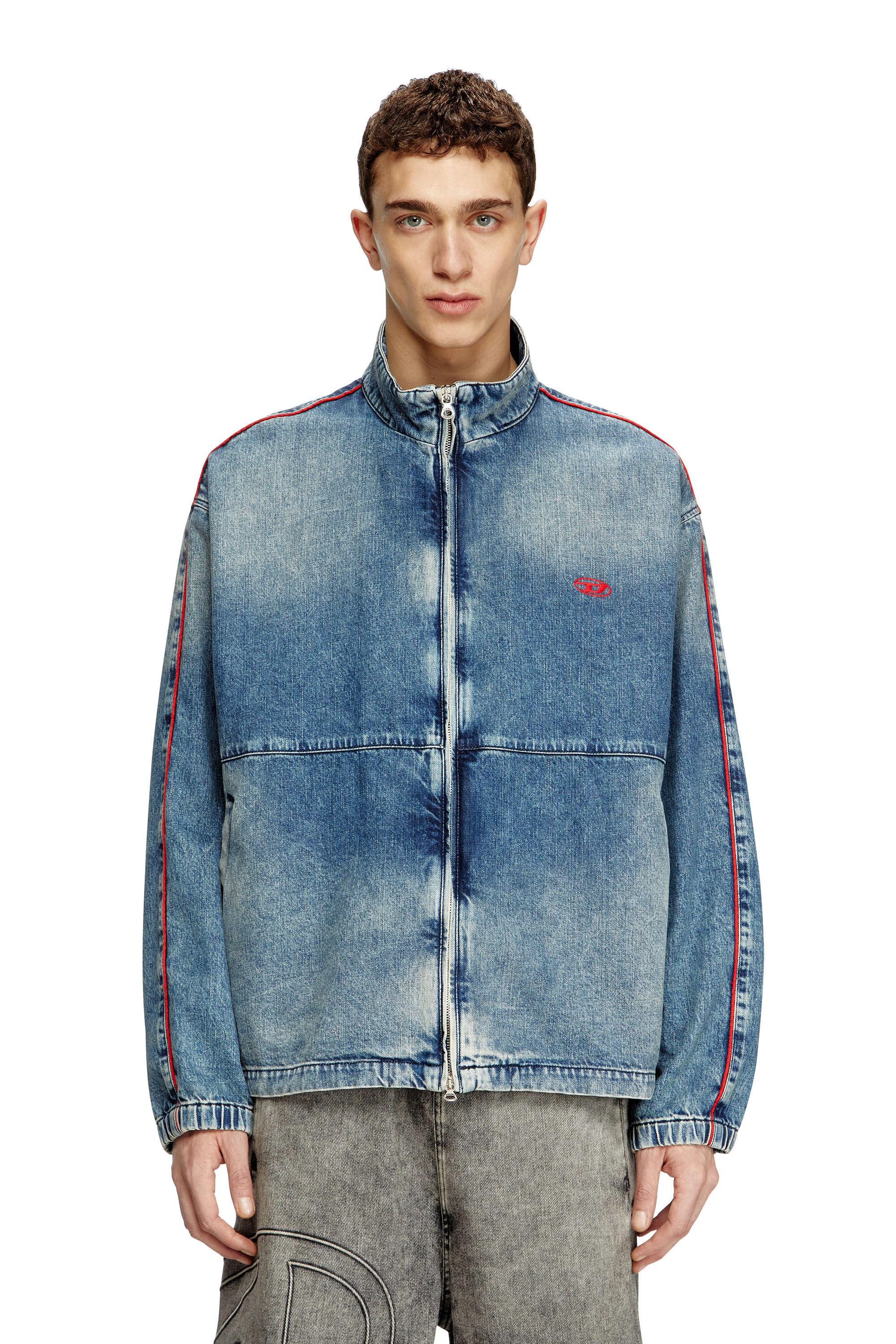 Diesel - D-KRAP-S2, Man's Denim jacket with red piping in Medium blue - 3