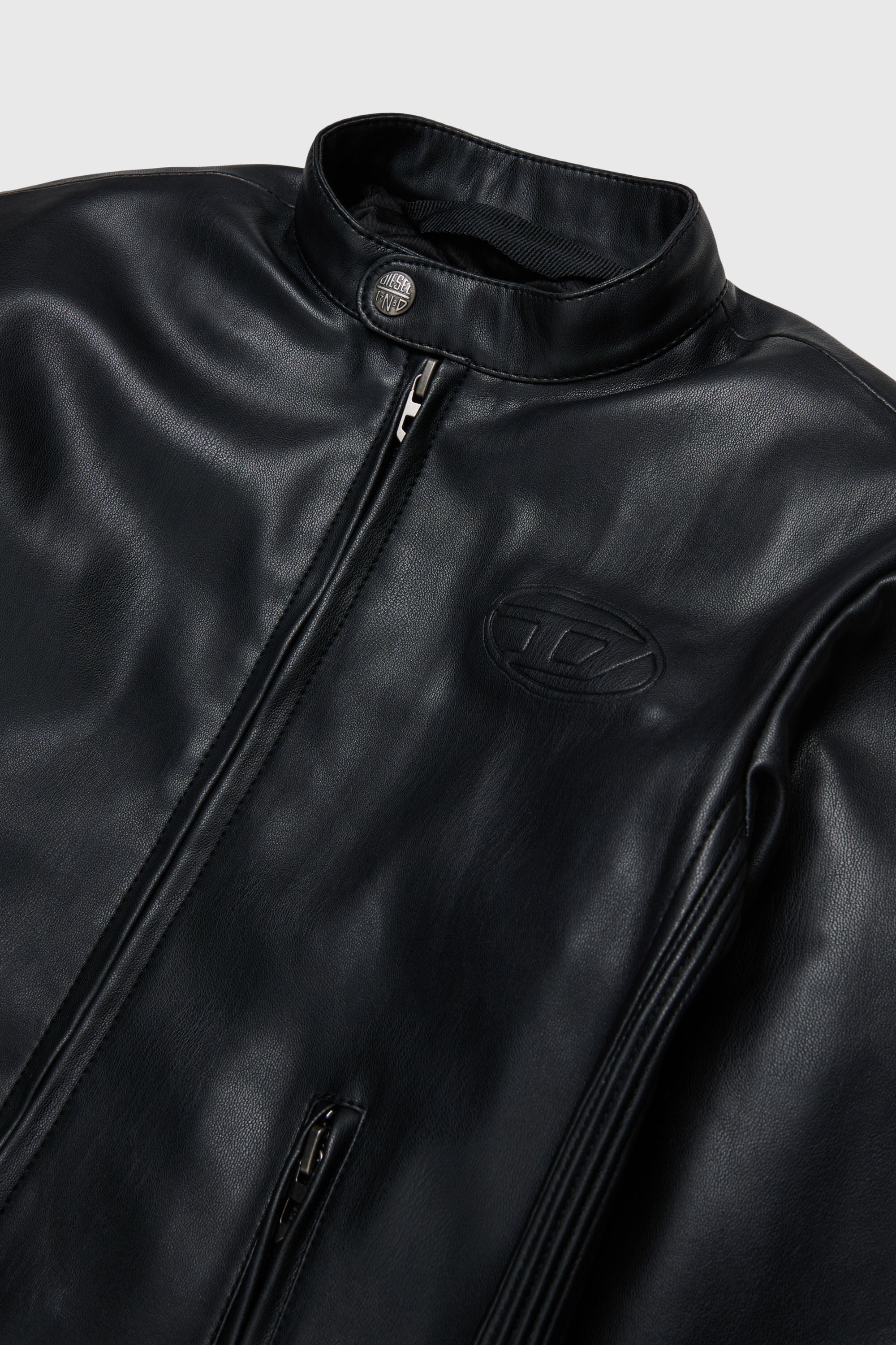 Diesel - JEMBY, Man's Biker jacket with embossed Oval D logo in Black - 3