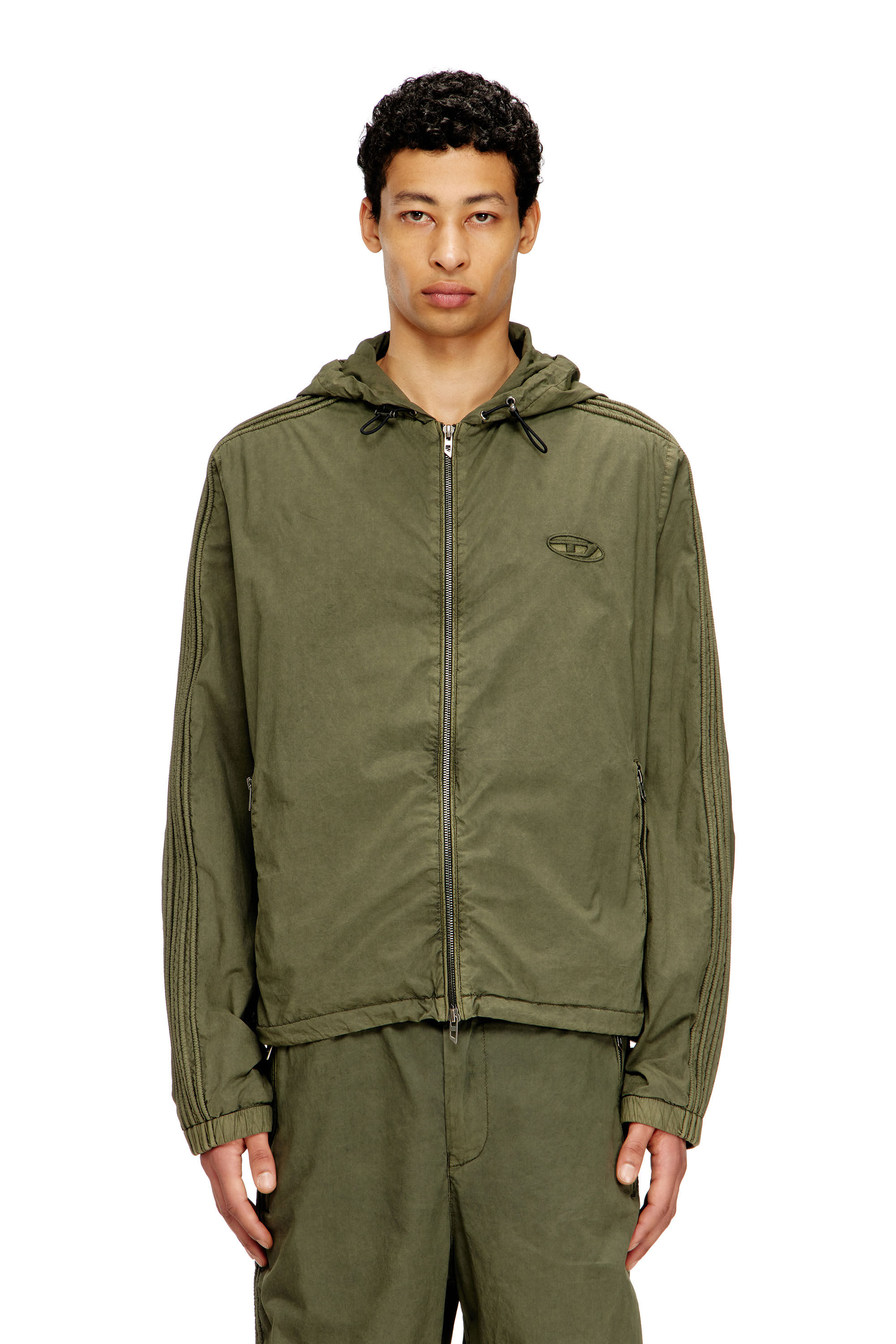 Men's Hooded zip-up jacket in cotton poplin | Green | Diesel KH
