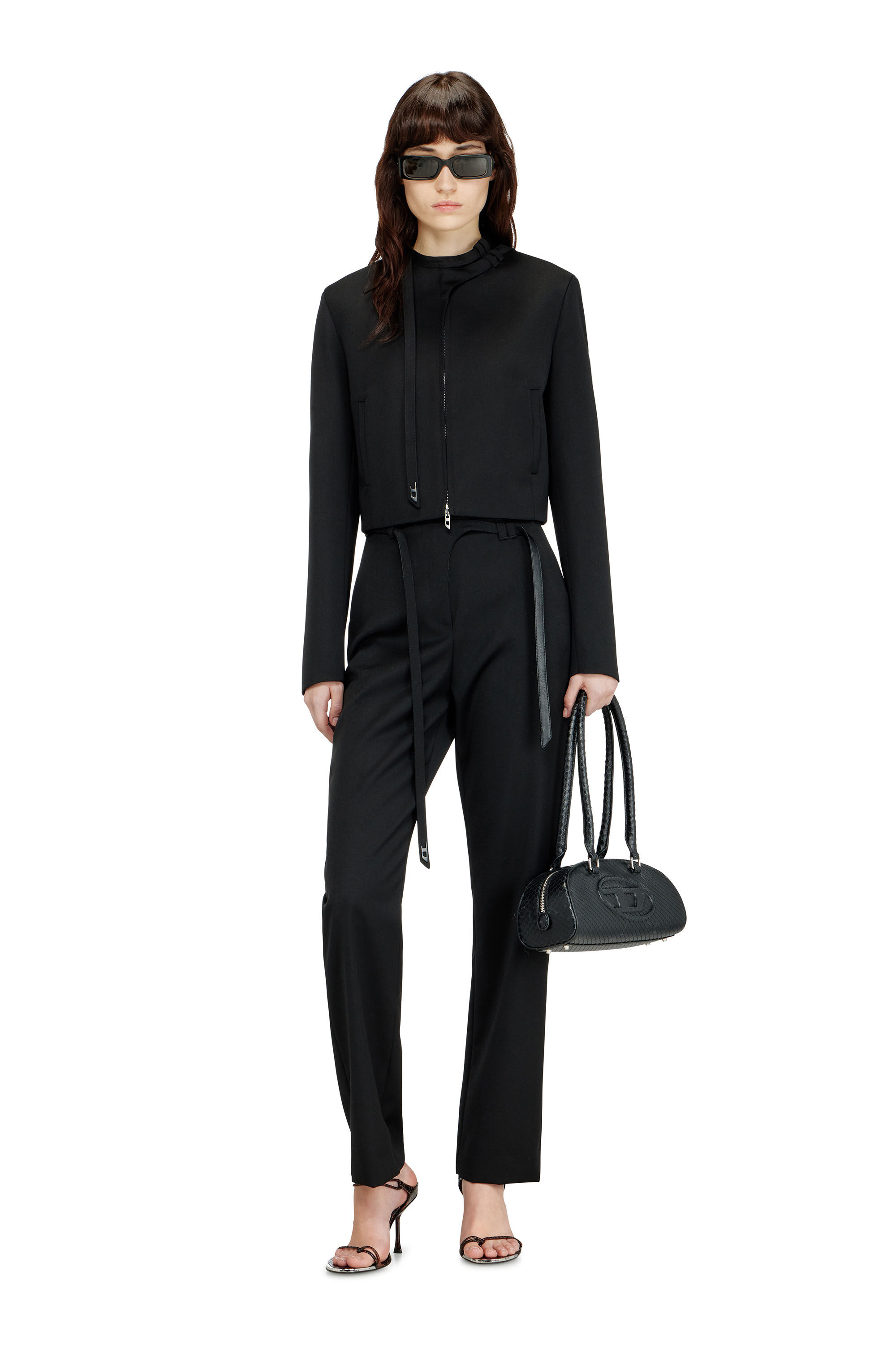 Diesel - P-IXIE-1, Woman's Tailored pants with biker belt strap in Black - 1