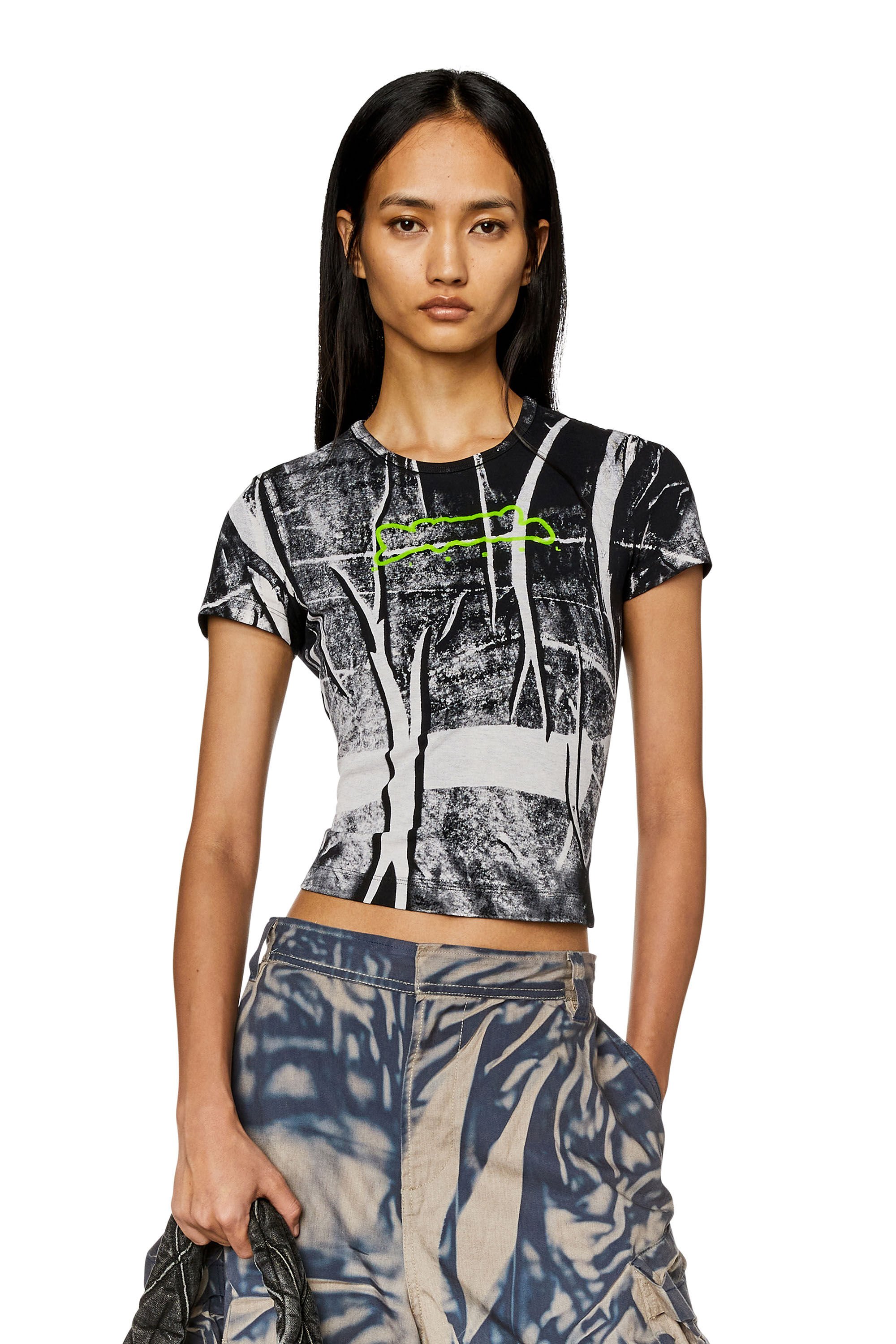 Diesel - T-UNCUTIE-LONG-N5, Woman T-shirt with creased print in Multicolor - Image 1