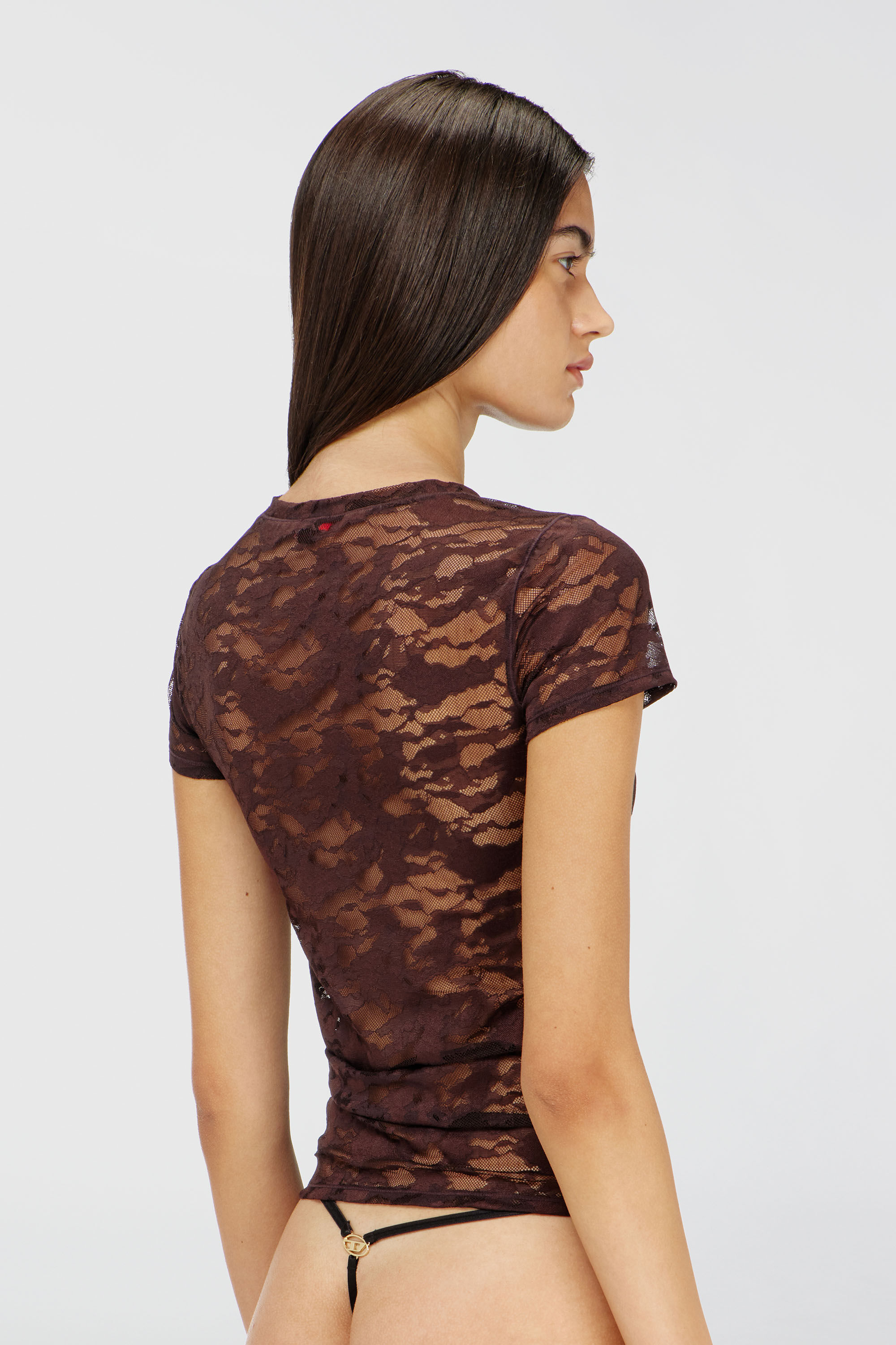 Diesel - KASIA-UTLT, Woman's Camo lace T-shirt in Dark Brown - 4