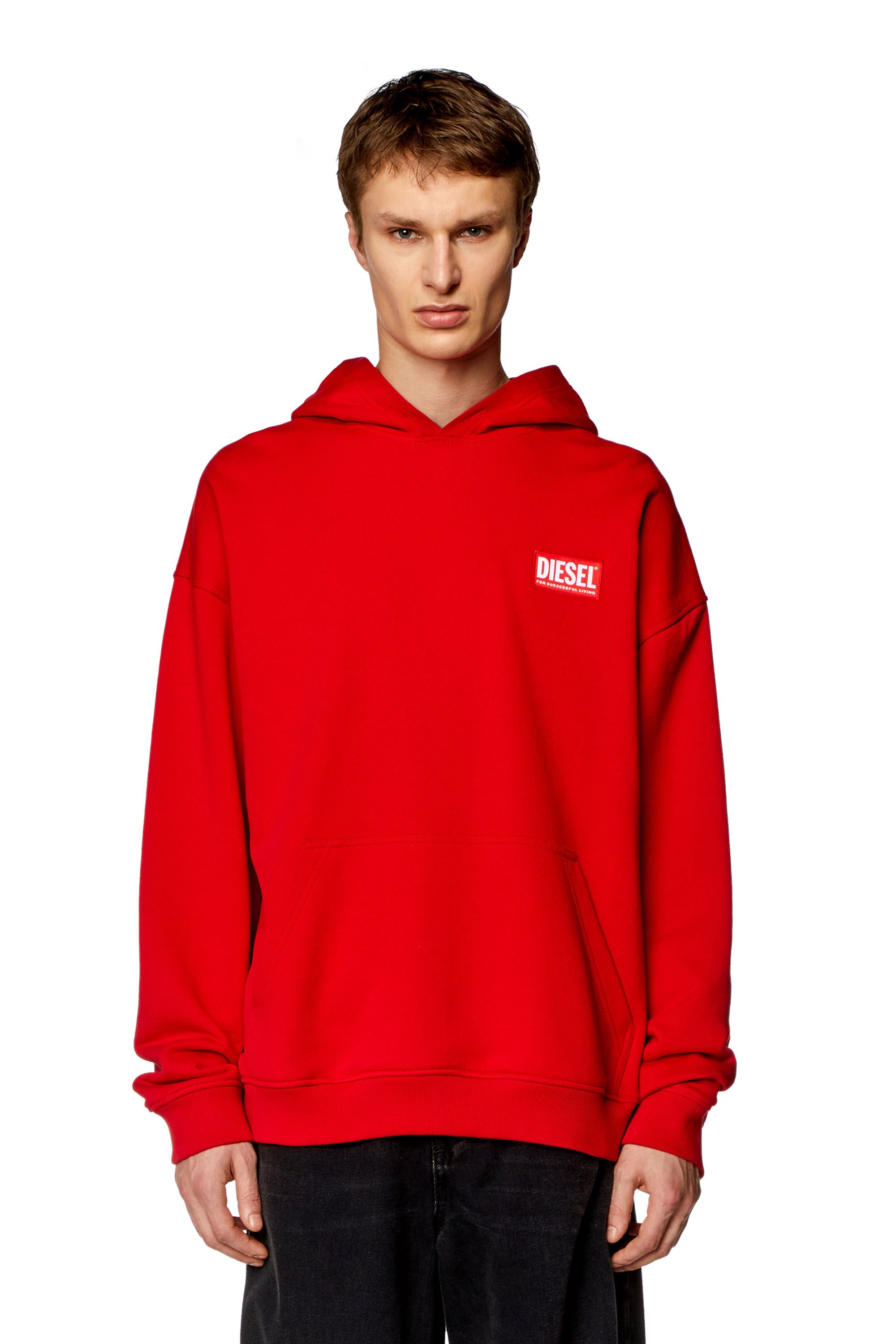 Diesel - S-NLABEL-HOOD-L1, Man Oversized hoodie with logo patch in Red - Image 1