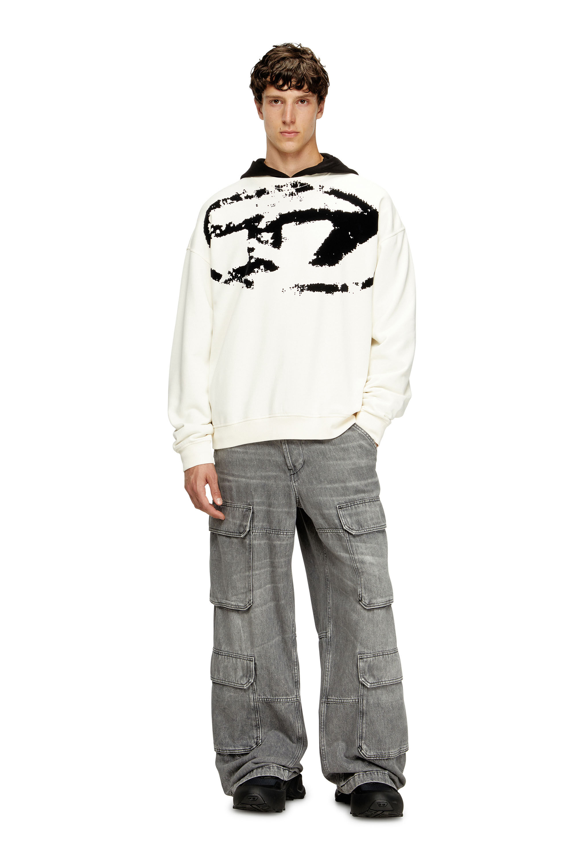 Diesel - S-BOXT-N5, Man's Sweatshirt with distressed flocked logo in White/Black - 1