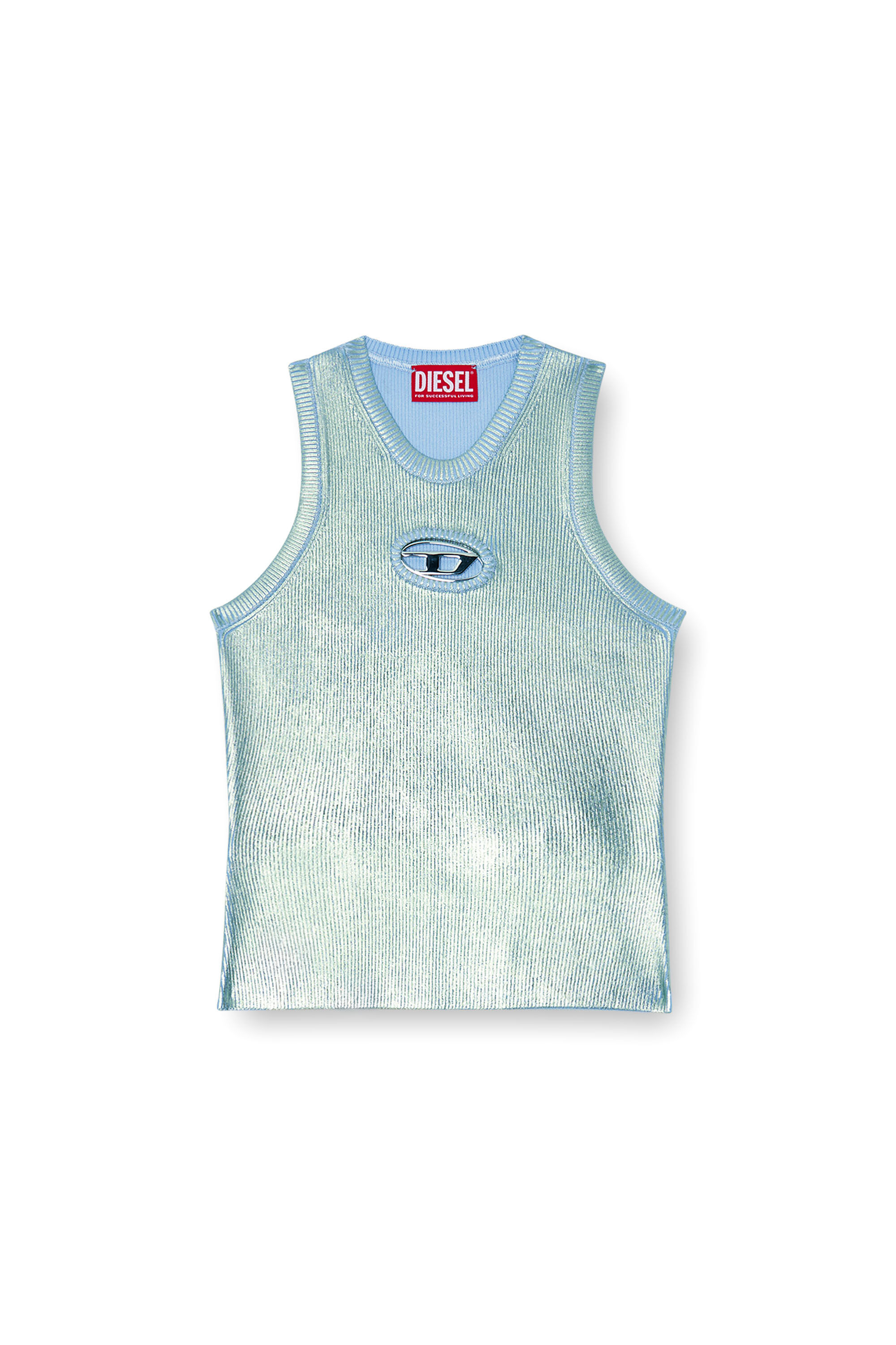 Diesel - M-CADDIX-TOP-M, Woman's Tank top in metallic ribbed knit in Azure - 2