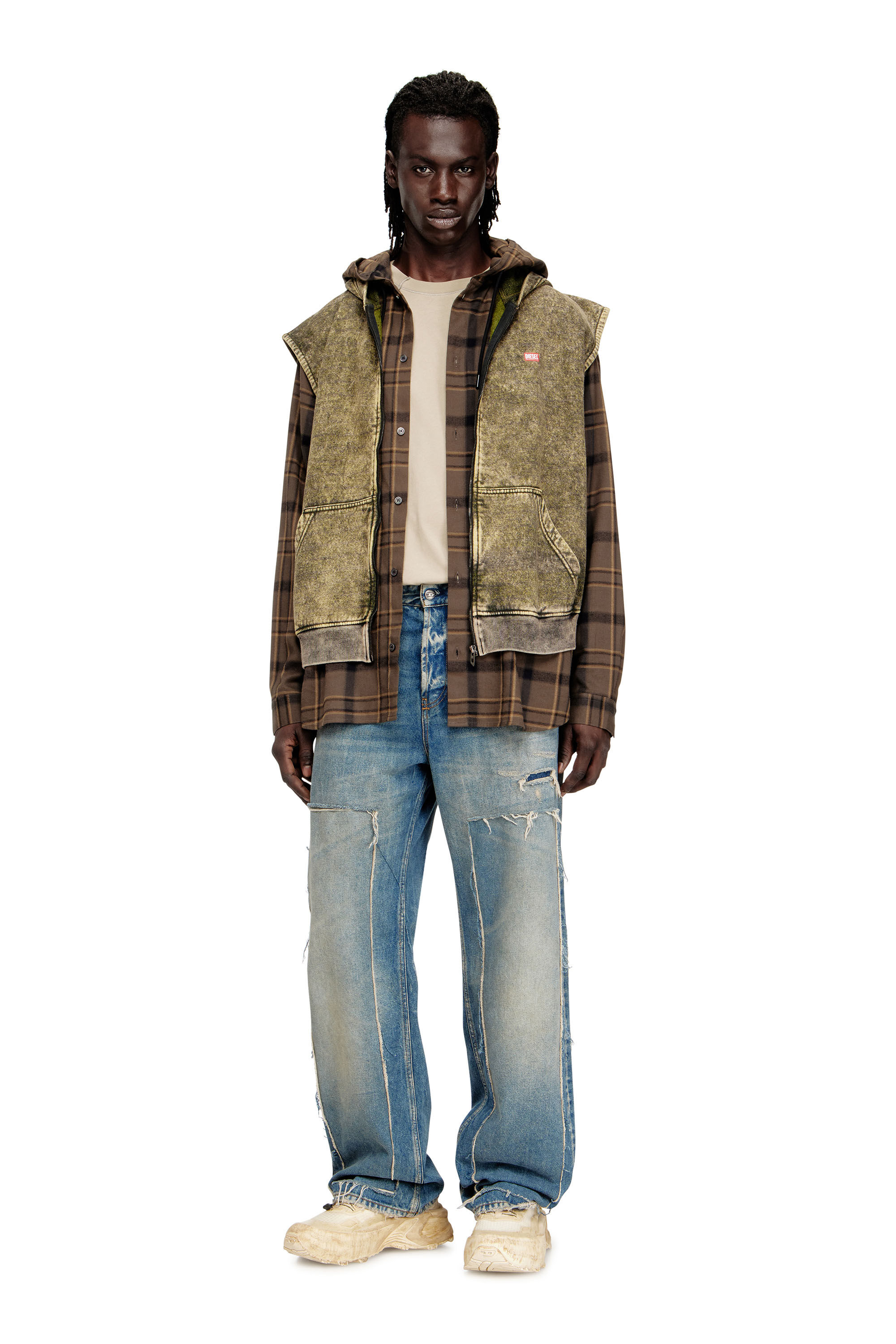 DIESEL スカジャン Men's Hoodie with acid wash and Diesel logo | Brown | Diesel KH