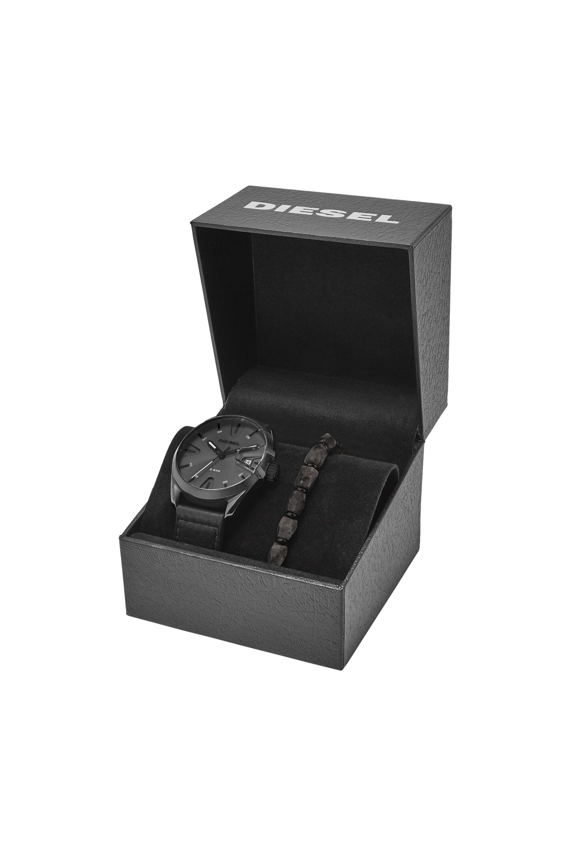DZ1924 Man: MS9 Three-Hand Black Leather Watch | Diesel