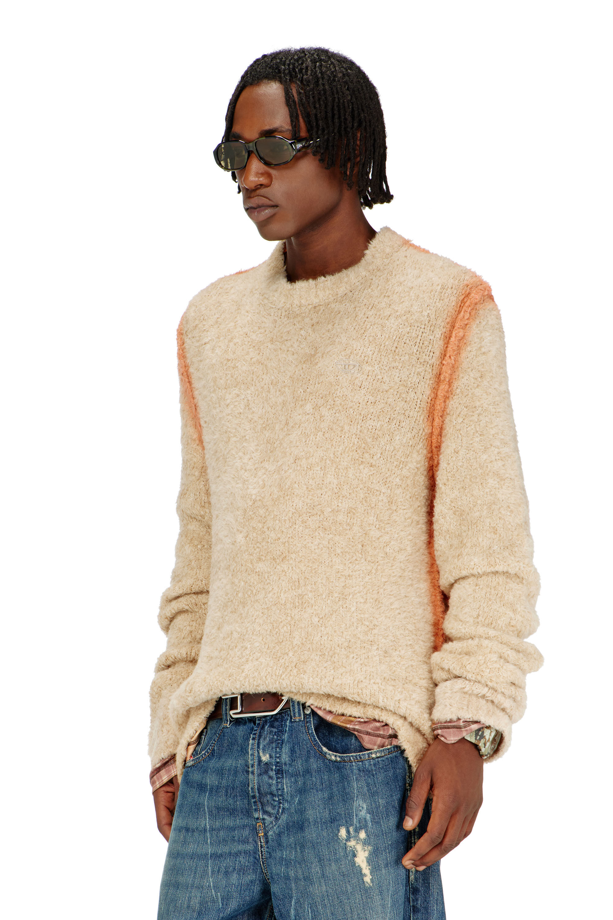 Diesel - K-RIMI, Man's Alpaca-blend jumper with spray-dyed seams in Light Brown - 3