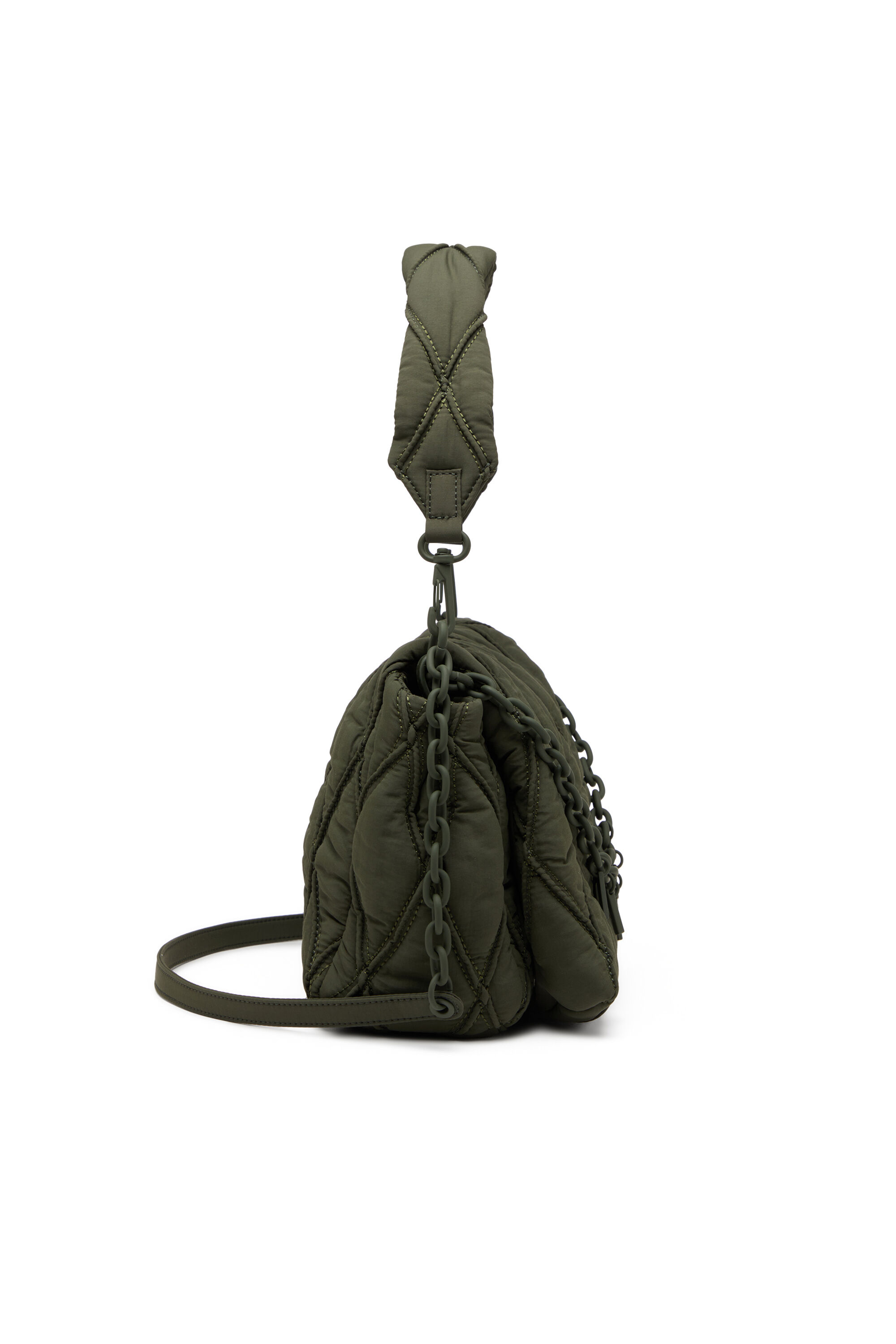 Diesel - CHARM-D SHOULDER M, Woman's Charm-D M-Shoulder bag in quilted nylon in Dark Green - 4