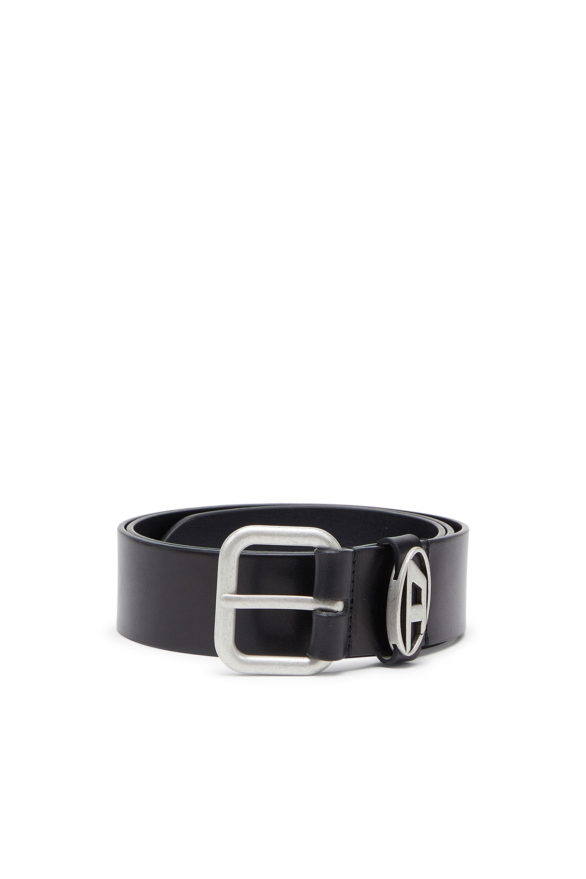 Diesel - B-1DR OVAL D LOOP, Unisex's 4 cm matte leather belt with metal buckle in Black - 1