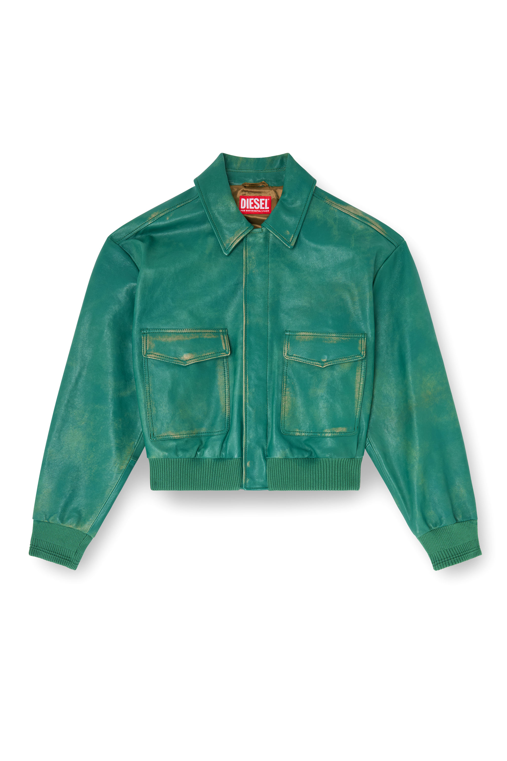 Diesel - L-UMAN, Man's Aviator jacket in treated leather in Green - 2