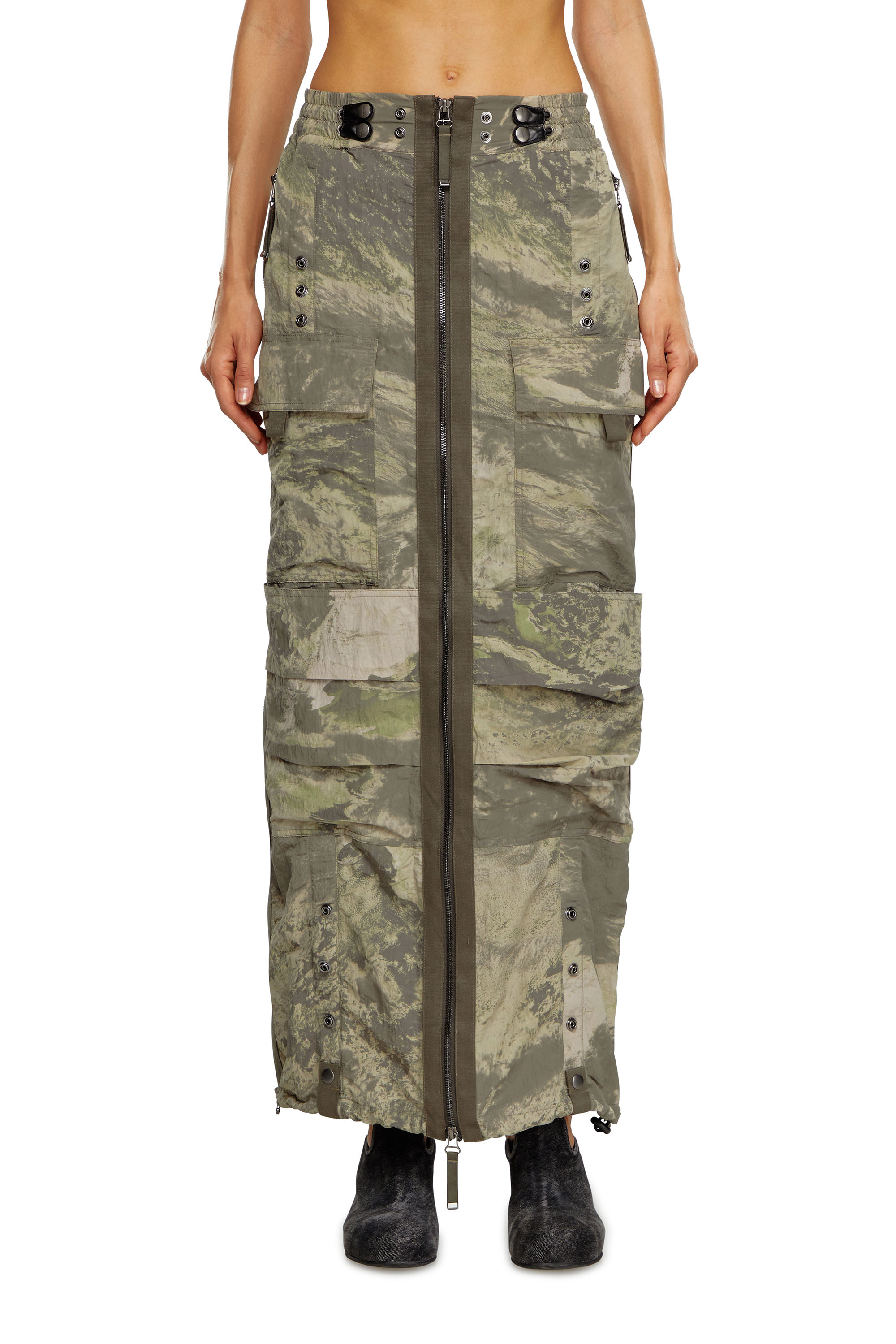 O-CREP-N1, Military Green Diesel - O-CREP-N1, Woman's Long skirt with cargo pockets in Military Green - 3