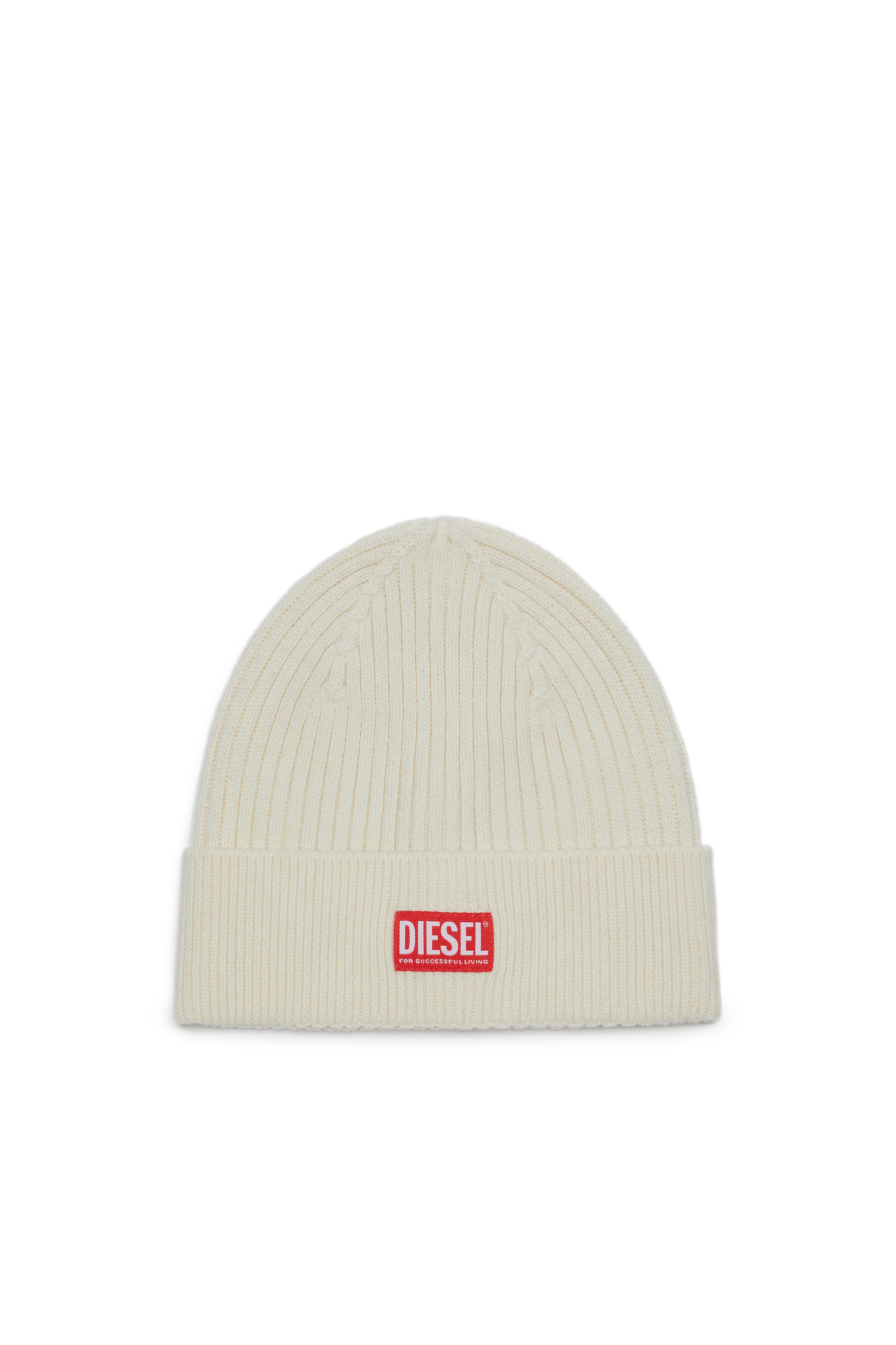Diesel - K-CODER-H 2X2, Unisex's Ribbed beanie with logo patch in White - 1