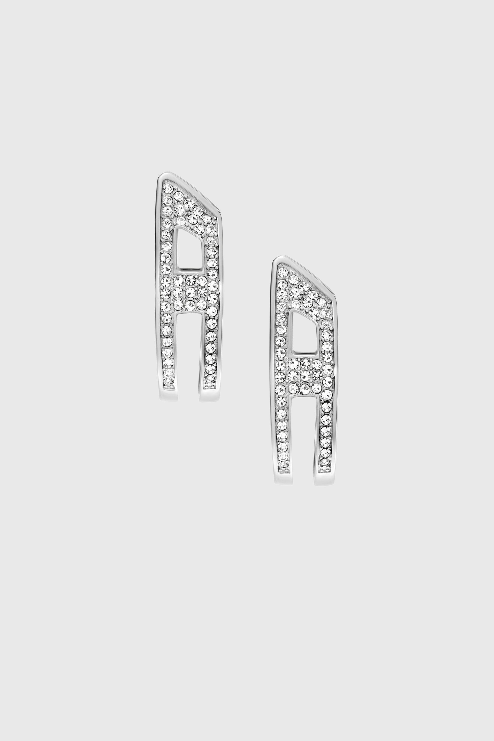 Diesel - DX1739040, Unisex's Stainless steel pave hoop earrings in Silver - 2