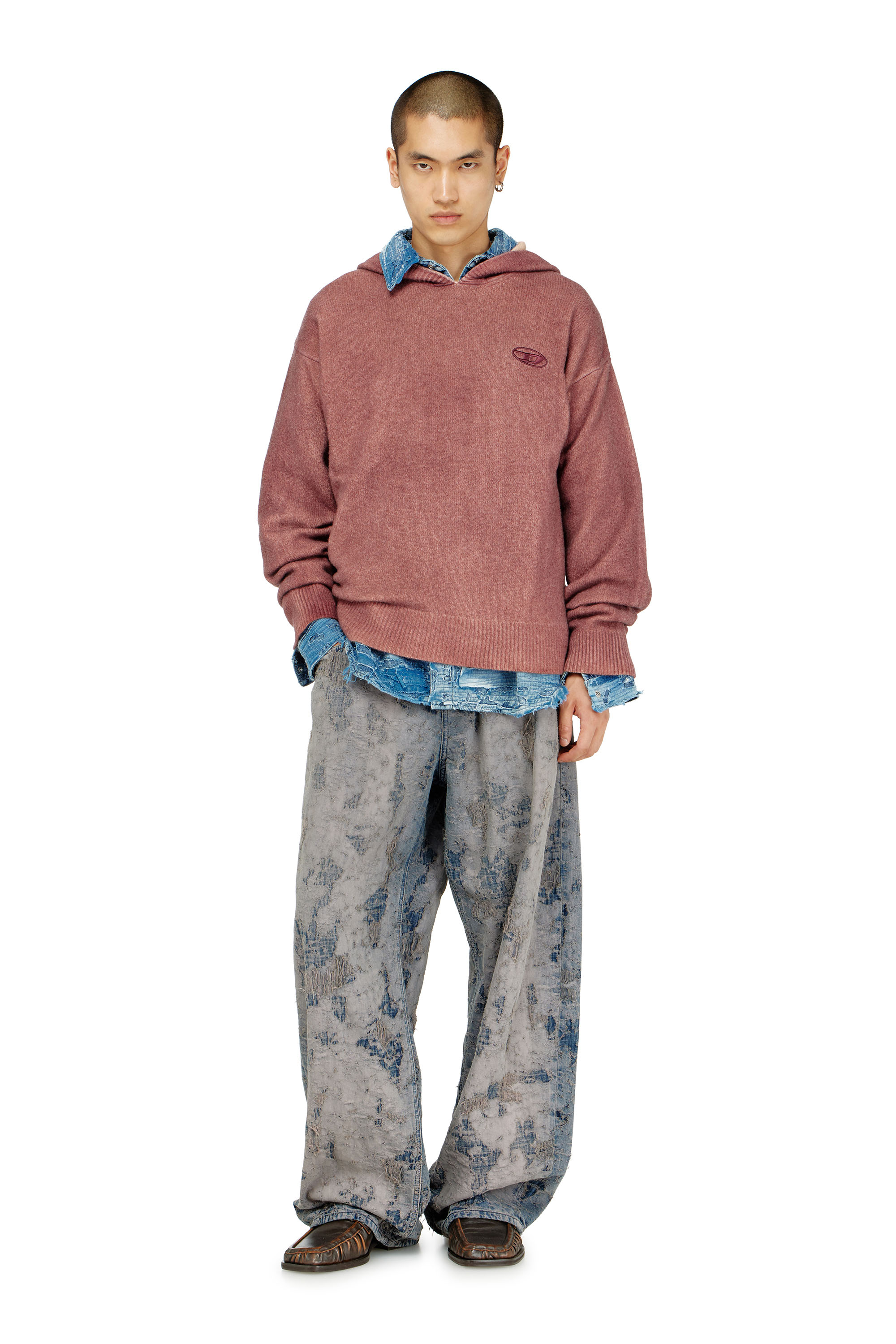Diesel - K-PICKLED, Man's Double-dyed hoodie in wool-blend knit in null - 1