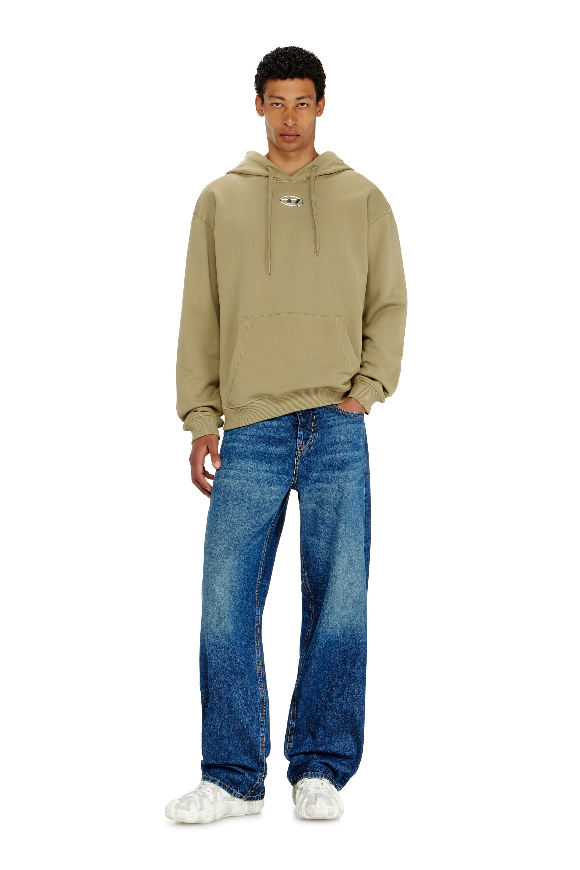 Diesel - S-NORM-HOOD-IOD, Man's Cotton hoodie with metallic Oval D in Olive Green - 2
