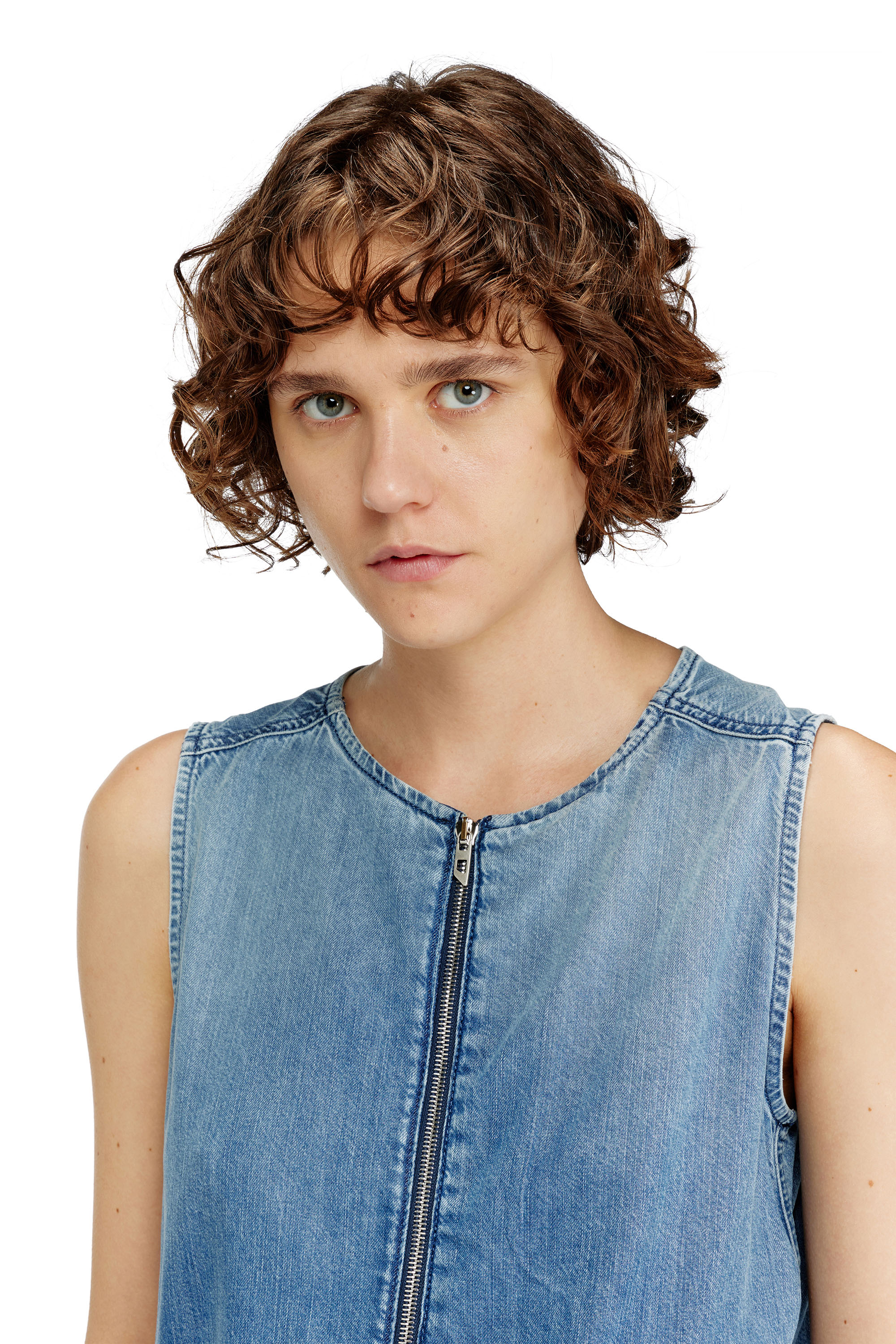 Diesel - DE-SLAM-S, Woman's Fluid denim dress with drawstring waist in null - 4