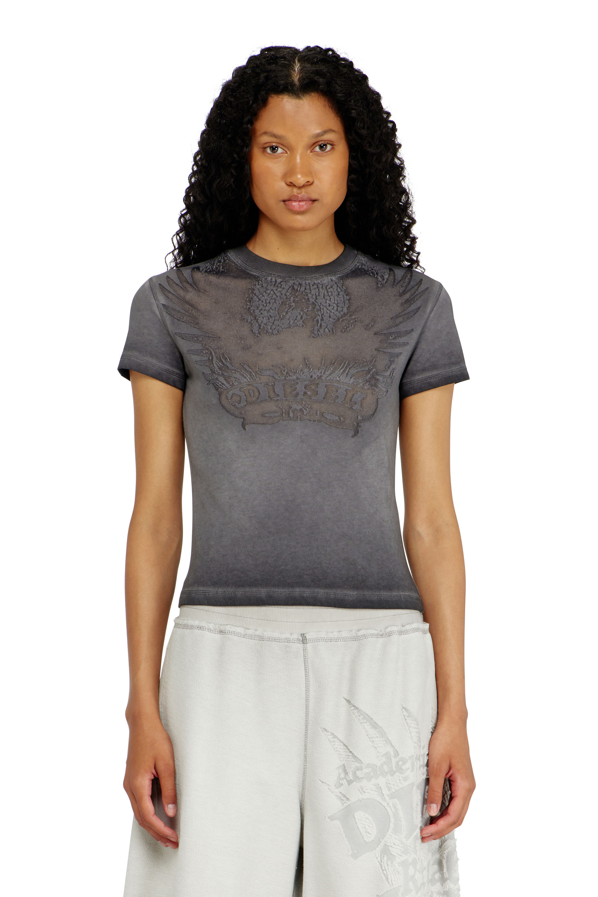 Diesel - T-ILA-AA7, Woman's Slim T-shirt with d&eacute;vor&eacute; Phoenix in null - 1