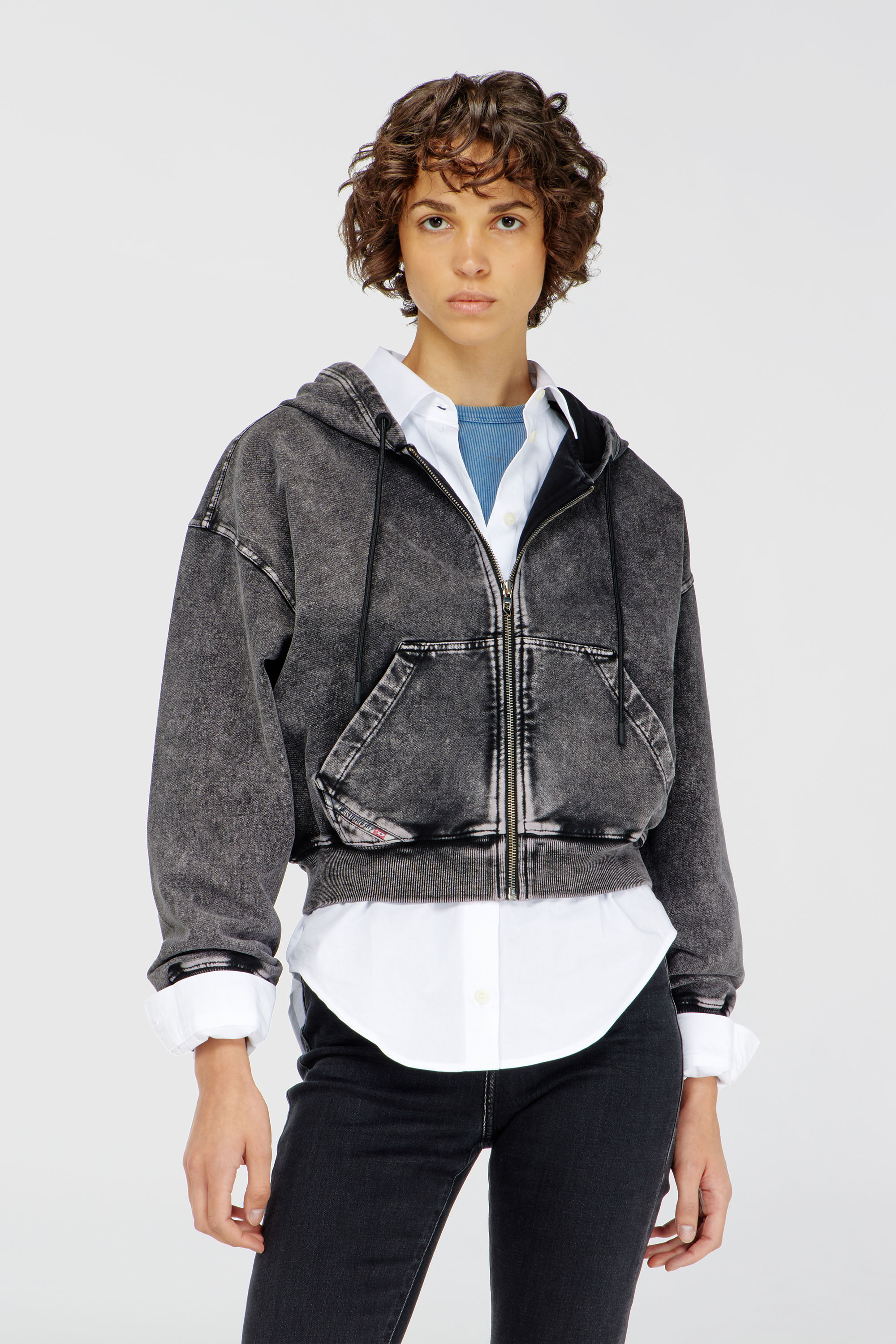 Diesel - F-ELYCY-AA2, Woman's Hoodie with denim effect in Dark grey - 1