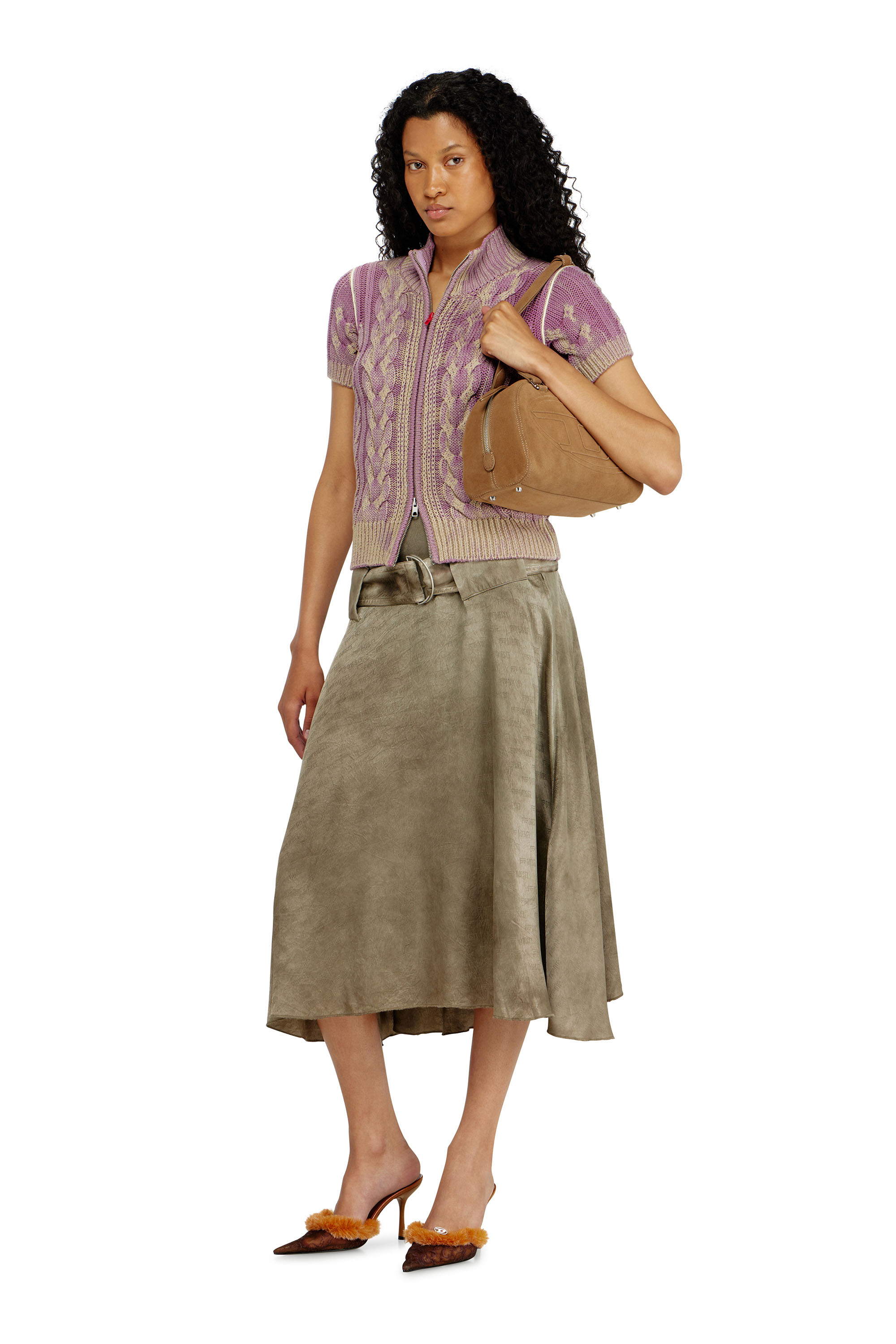 Diesel - 1DR DOME SHOULDER, Unisex's 1DR Dome-Suede shoulder bag with Oval D logo in Beige - 1