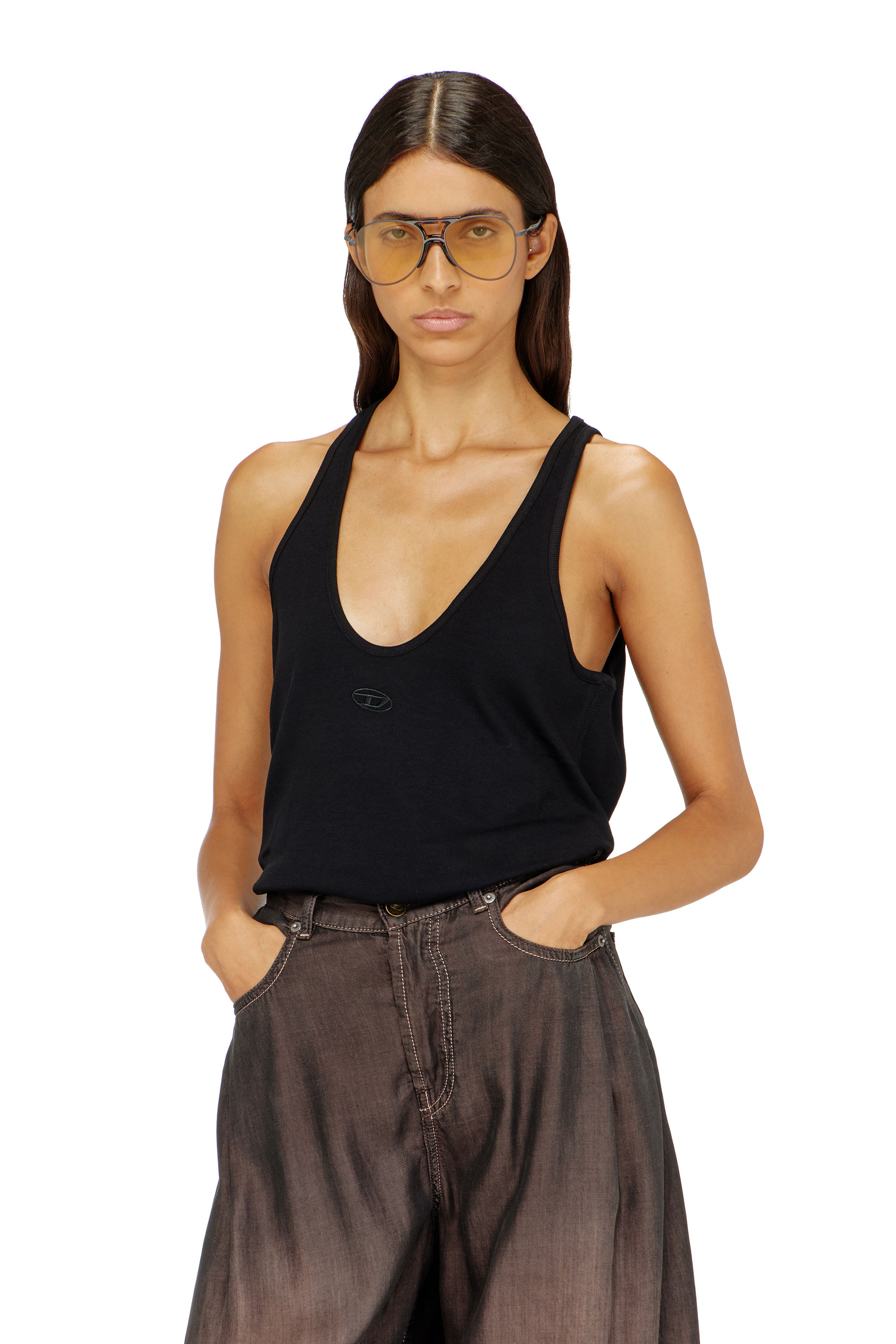 Diesel - T-IPSYA-LKDS, Woman's Ribbed tank top with Oval D in Black - 1