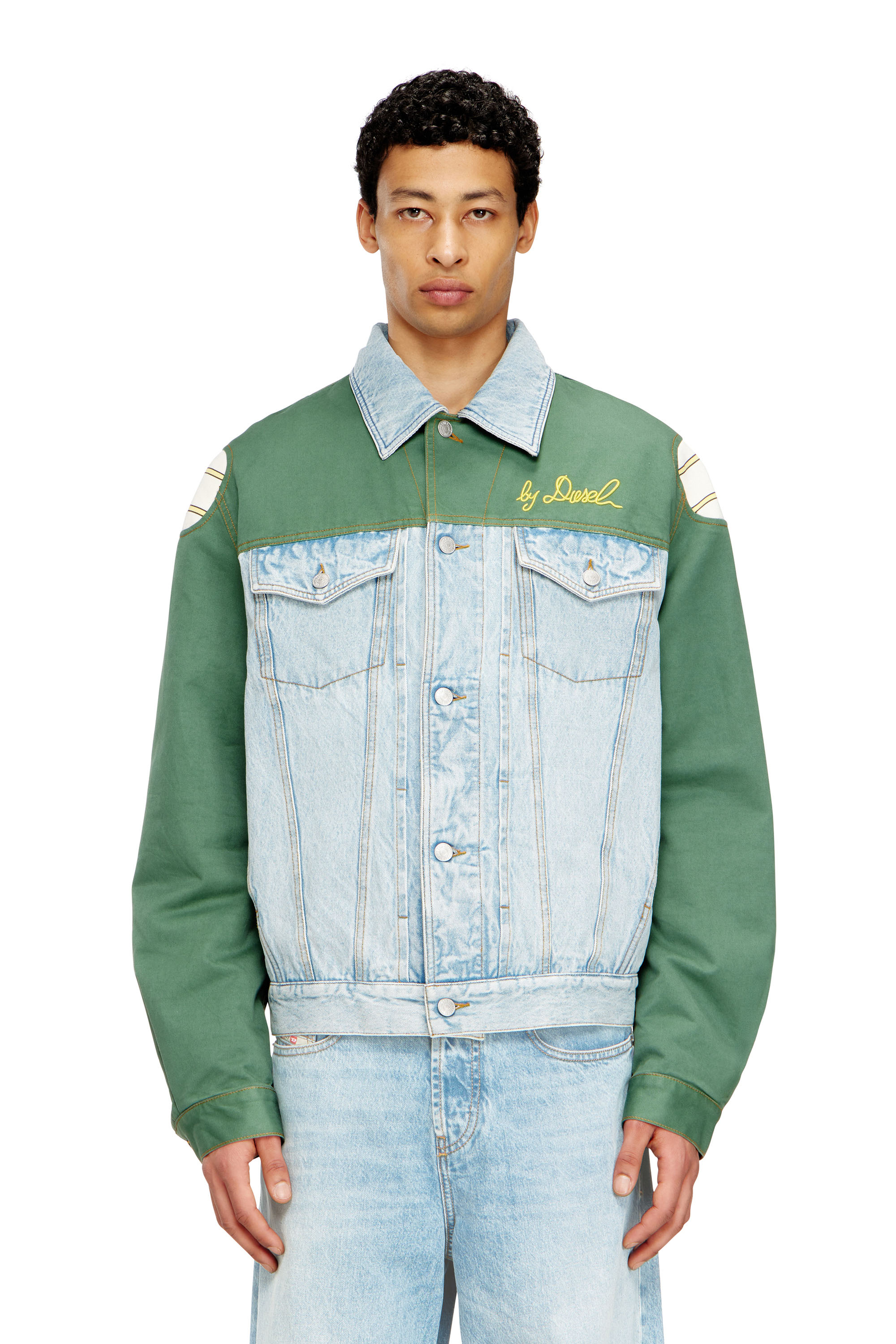 Diesel - J-GIANT-20TH, Unisex's Denim jacket with cotton insert in Green/Blue - 1