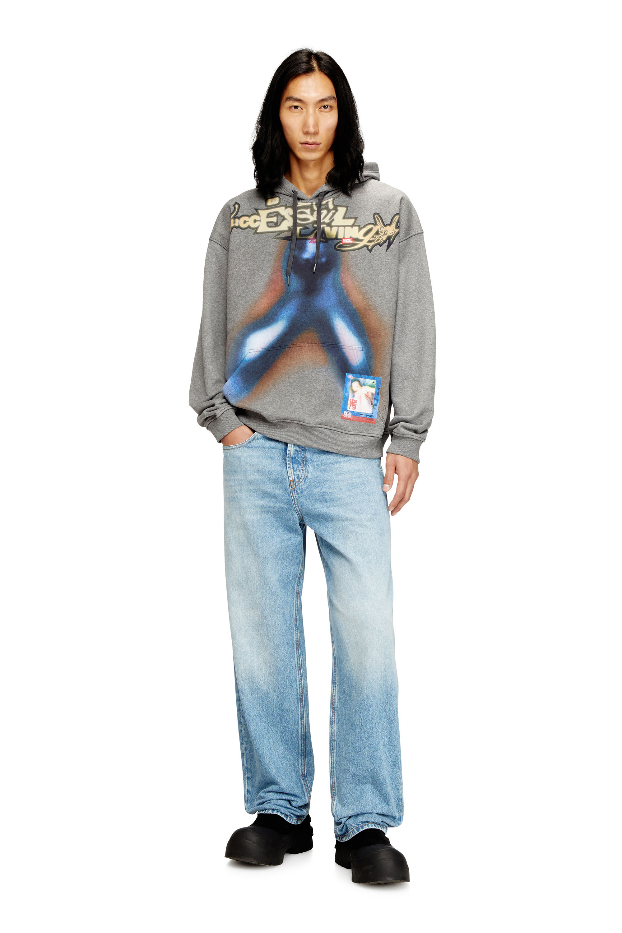 Diesel - S-BOXT-HOOD-V4, Man's Cotton hoodie with digital print in Blue/Grey - 2