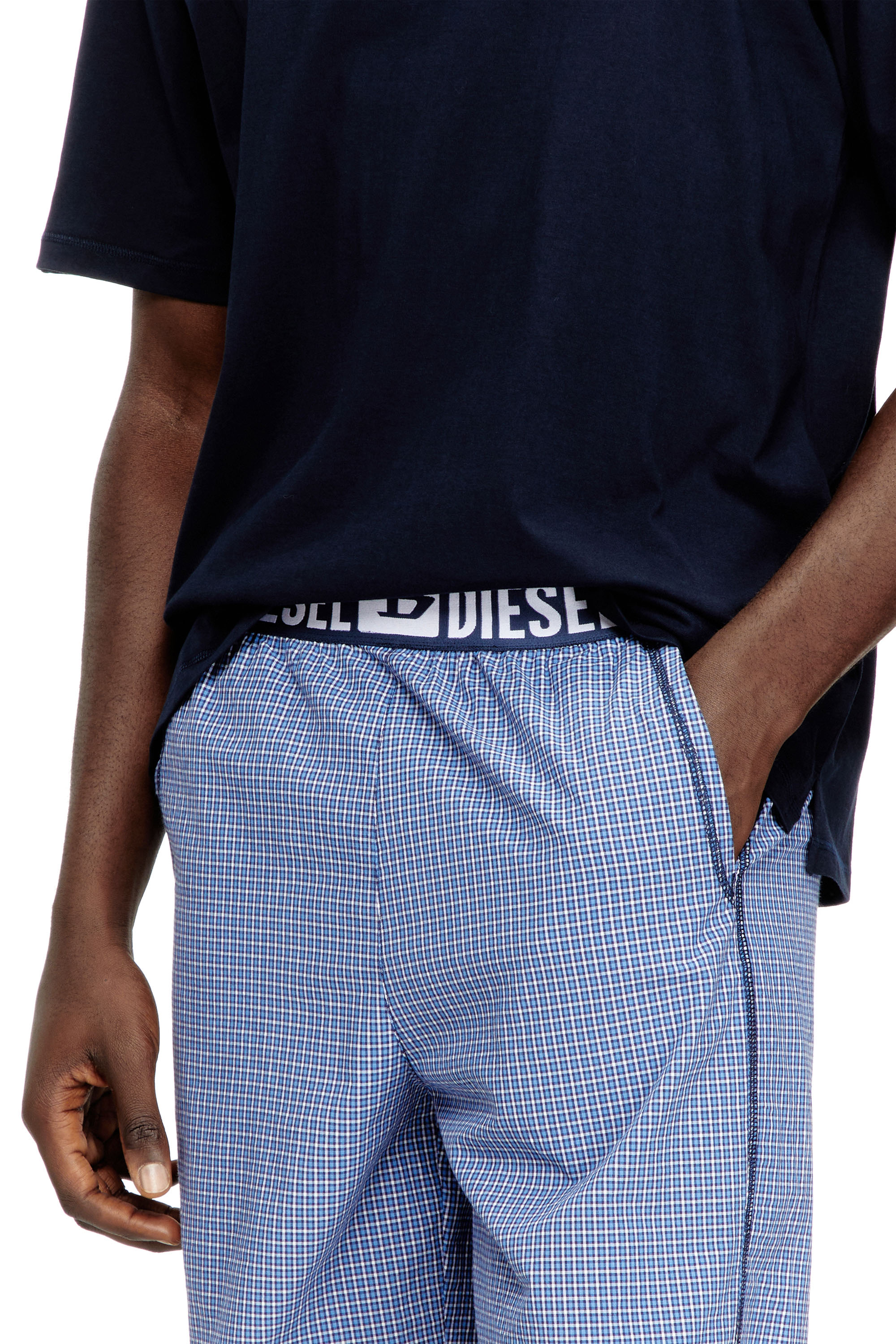 Diesel - KIT-RAUL-D-CORE, Man's Cotton pajama set with check shorts in Blue - 4