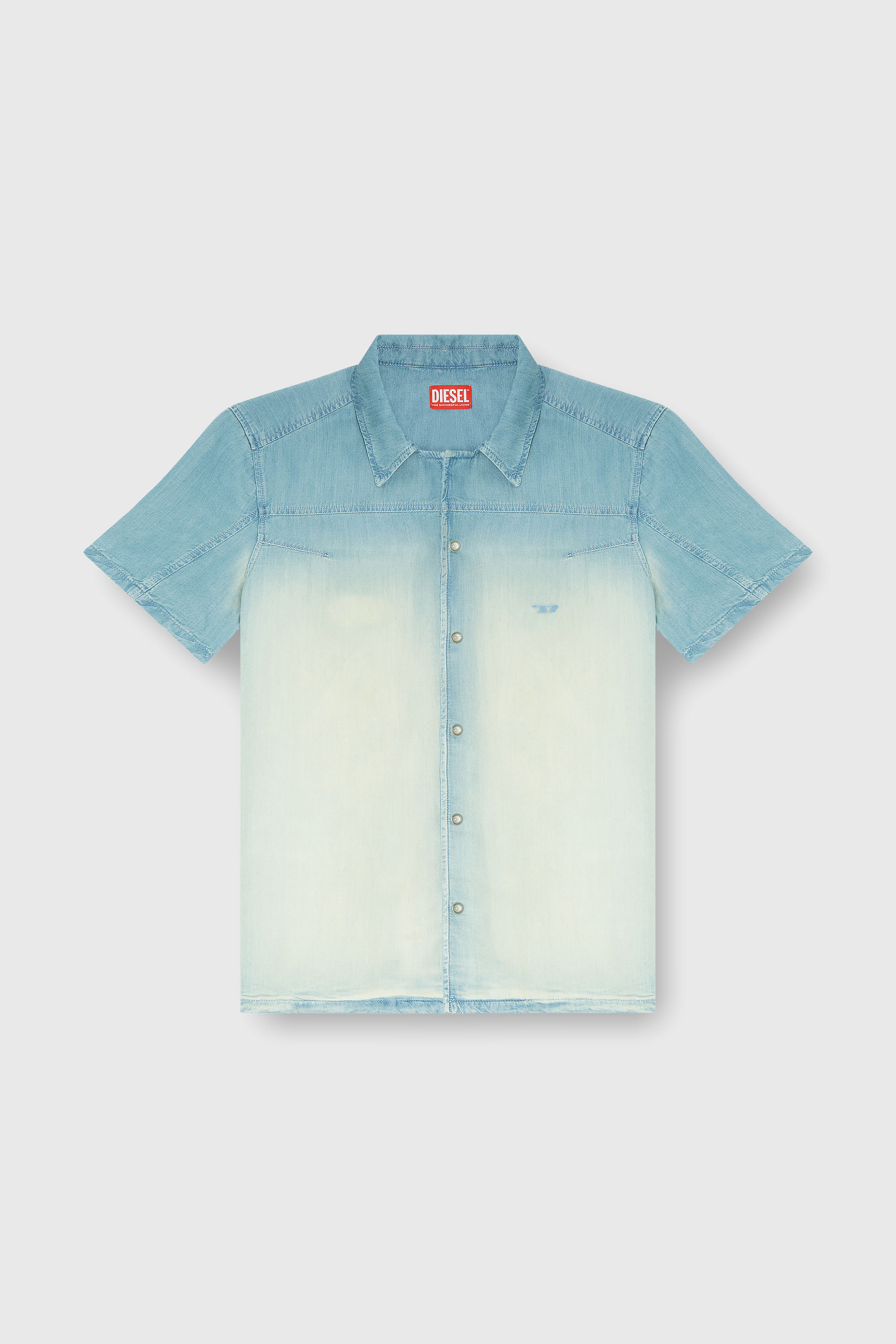 Diesel - D-CLARIVO-S, Man's Short-sleeve shirt in fluid overdyed denim in Light Blue - 2